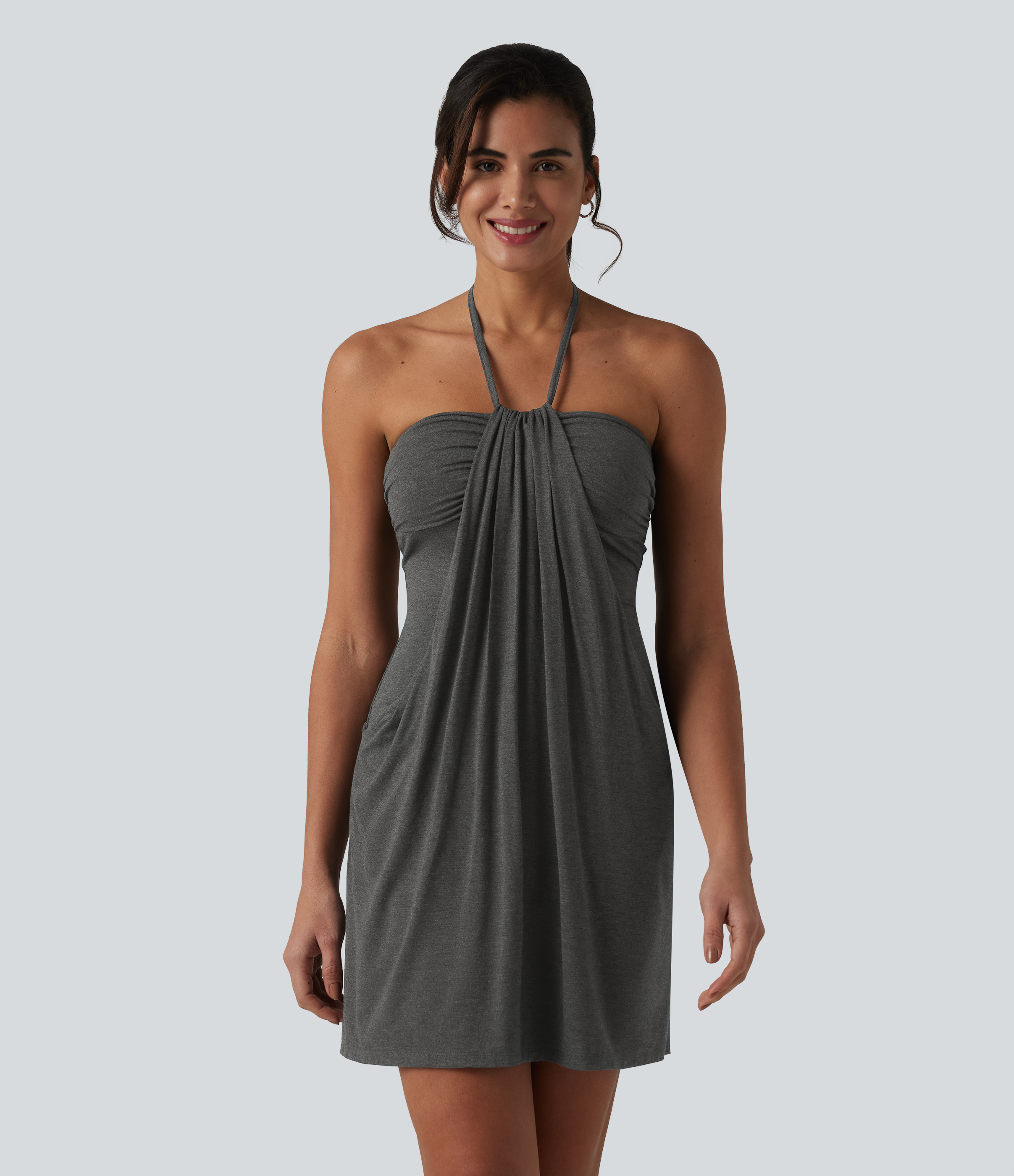 Halter Tie Back Mini Resort Dress with Pockets