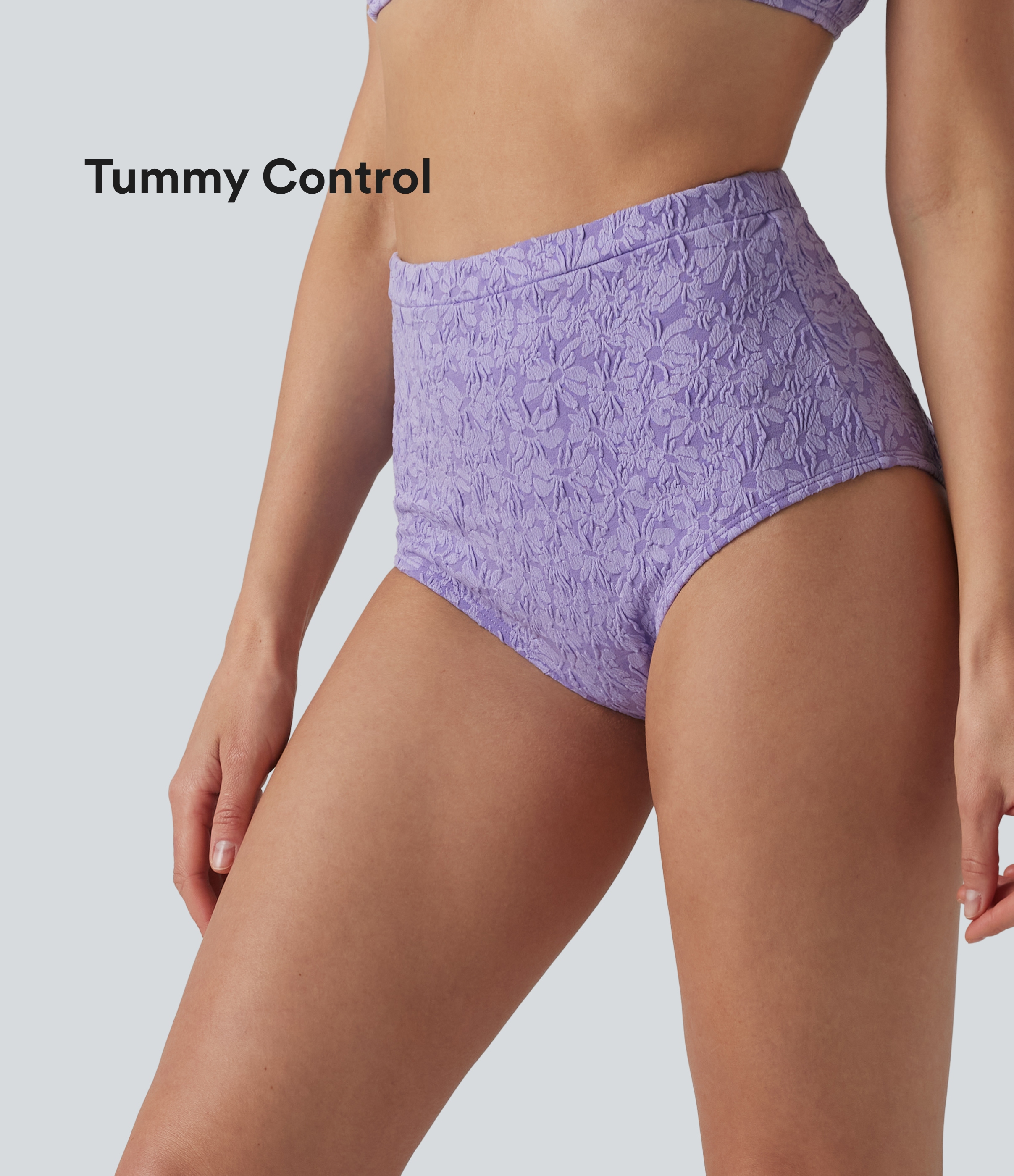 Bas de bikini gainant jacquard taille haute