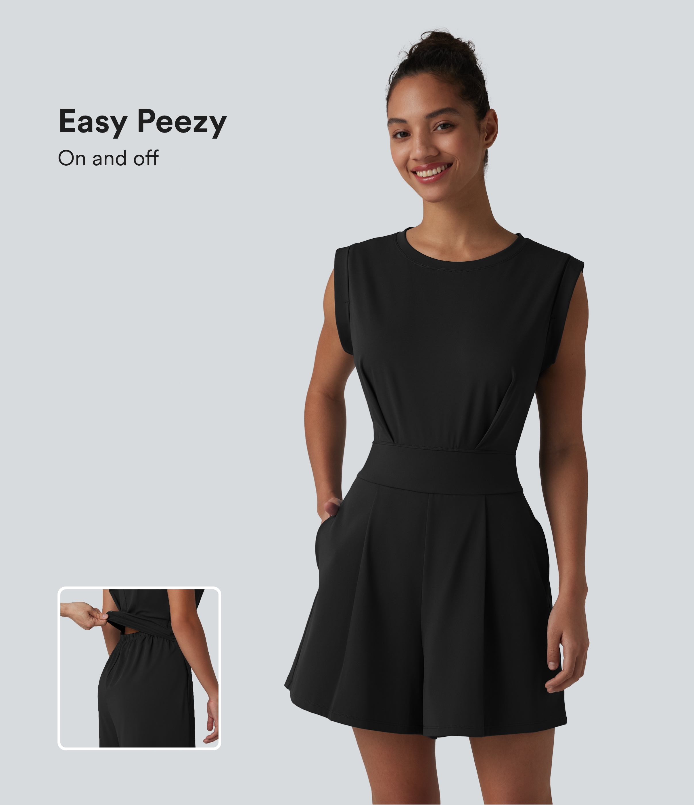 SoftlyZero™ QuickDry Round Neck Sleeveless Keyhole Yoga Playsuit with Pockets-Easy Peezy Edition