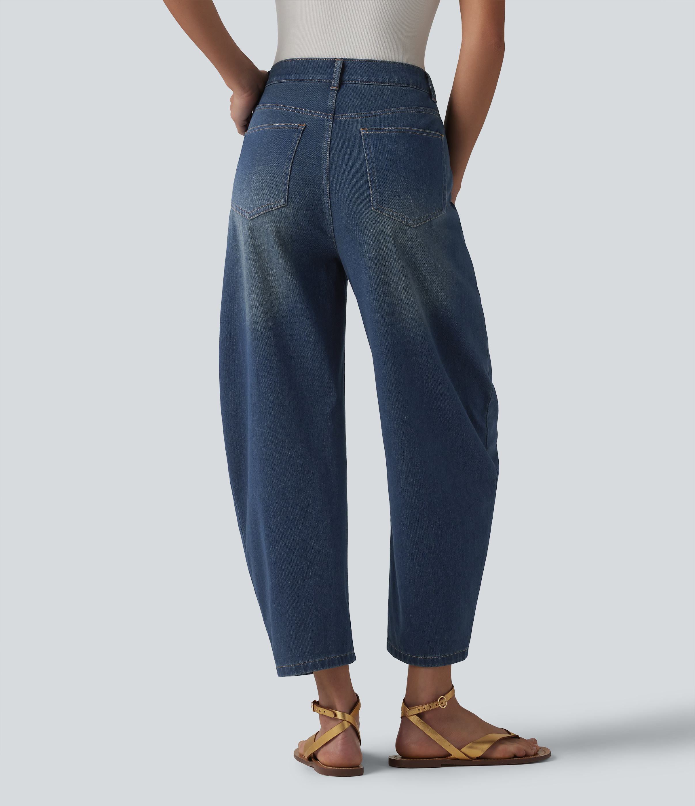 Estate Blue Denim Halara Flex™ Mid Rise Barrel Leg Casual Jeans with Pockets / 2