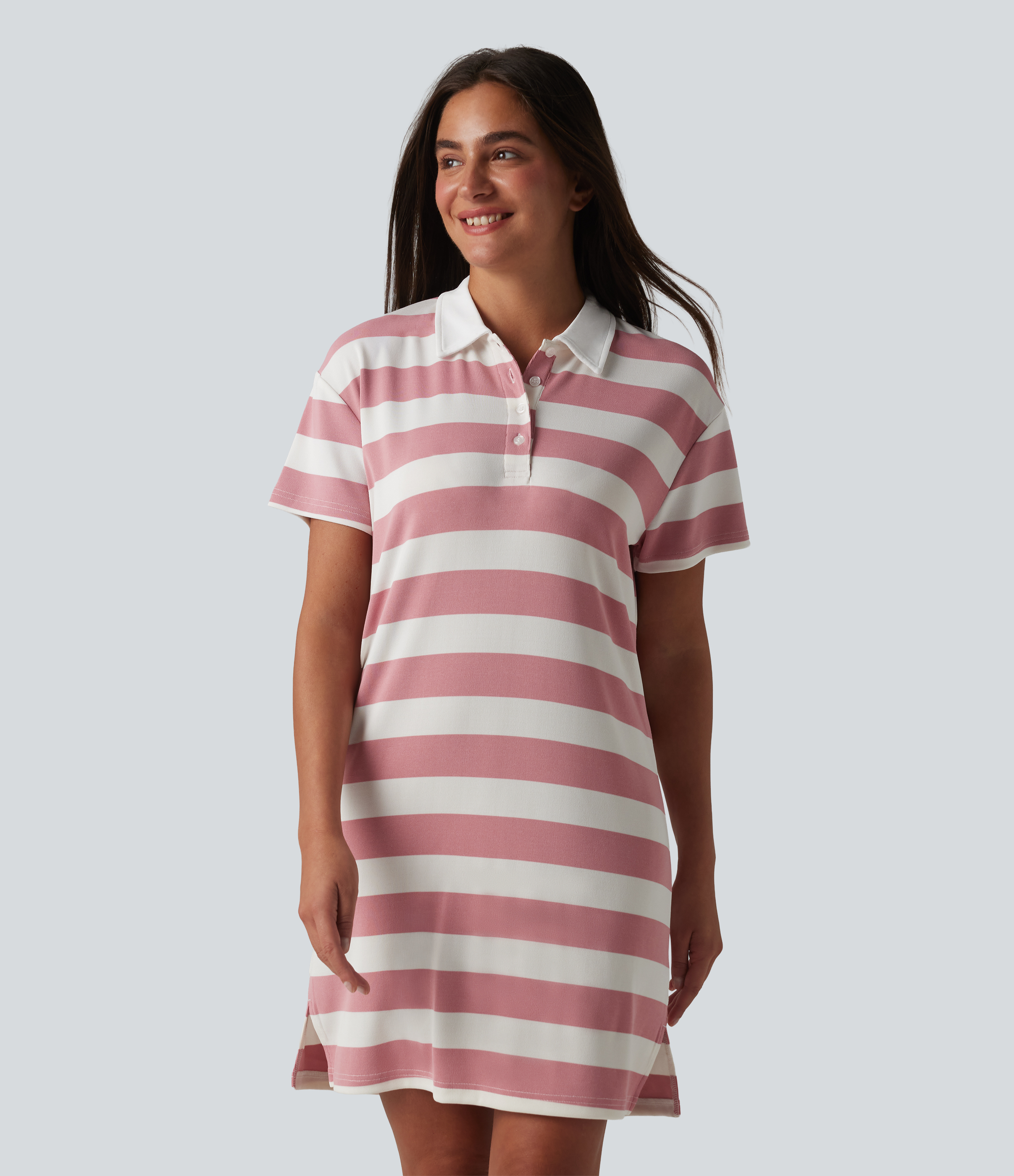 Polo Collar Short Sleeve Stripe Mini Casual Dress
