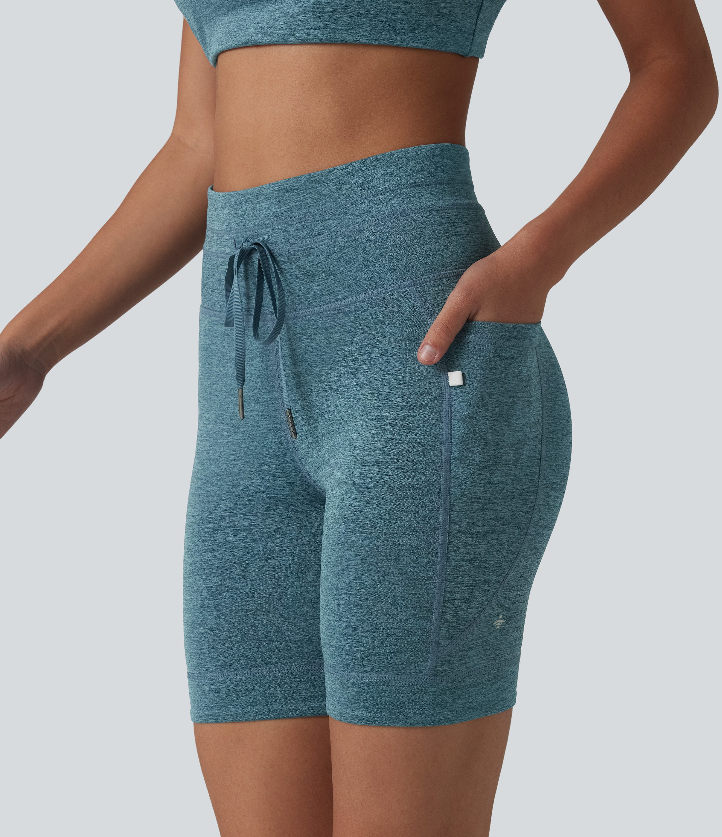 Halara UltraSculpt™ Heathered High Waisted Drawstring Quick Dry Yoga Biker Shorts 7'' with Pockets