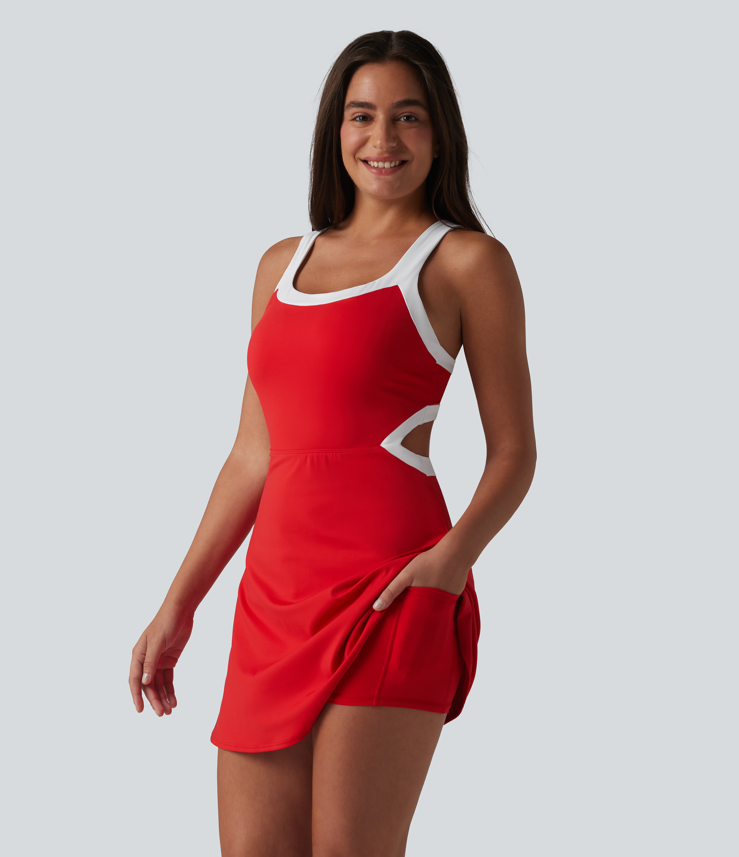 Softlyzero™ Airy Built-in Bra 2-in-1 Color Block InstantCool Mini Tennis Active Dress with Pockets-Easy Peezy Edition