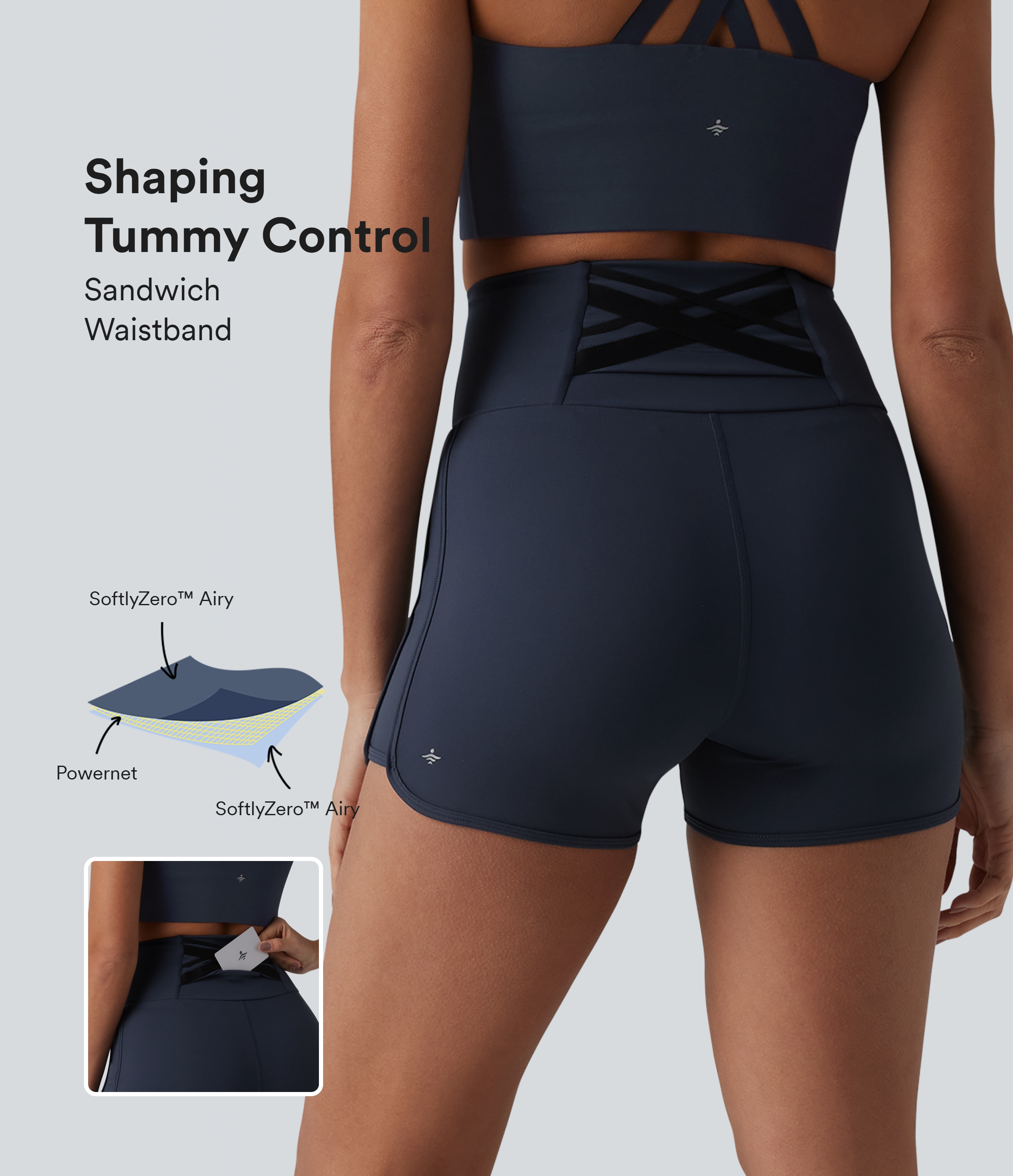 SoftlyZero™ Airy High Waisted Tummy Control Crossover Back Curved Hem Cool Touch Yoga Skinny Shorts with Pocket