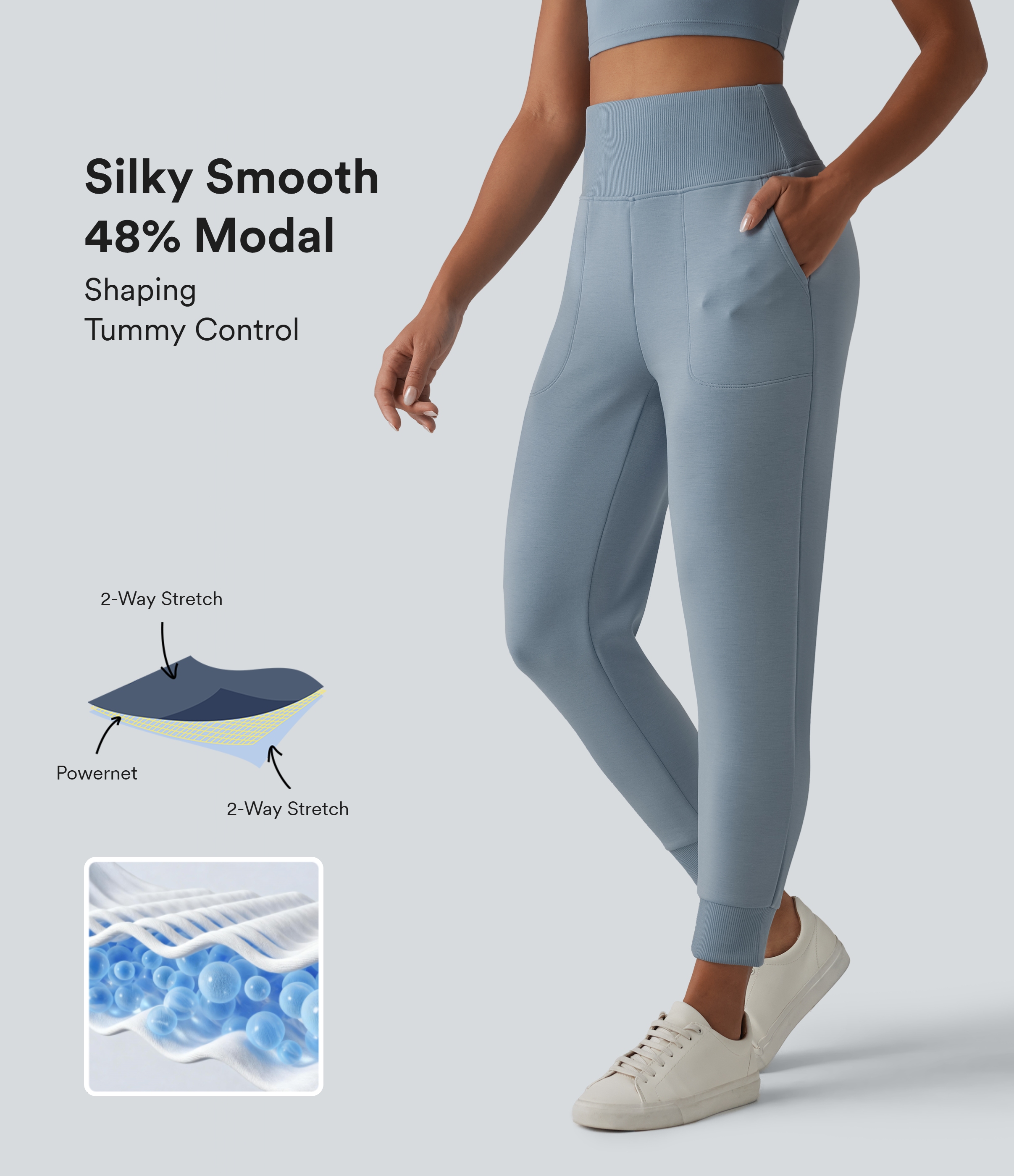 SpacerTek™ - Lässige, schmal zulaufende Joggers mit hohem Bund, Seitentaschen und Bauchkontrolle