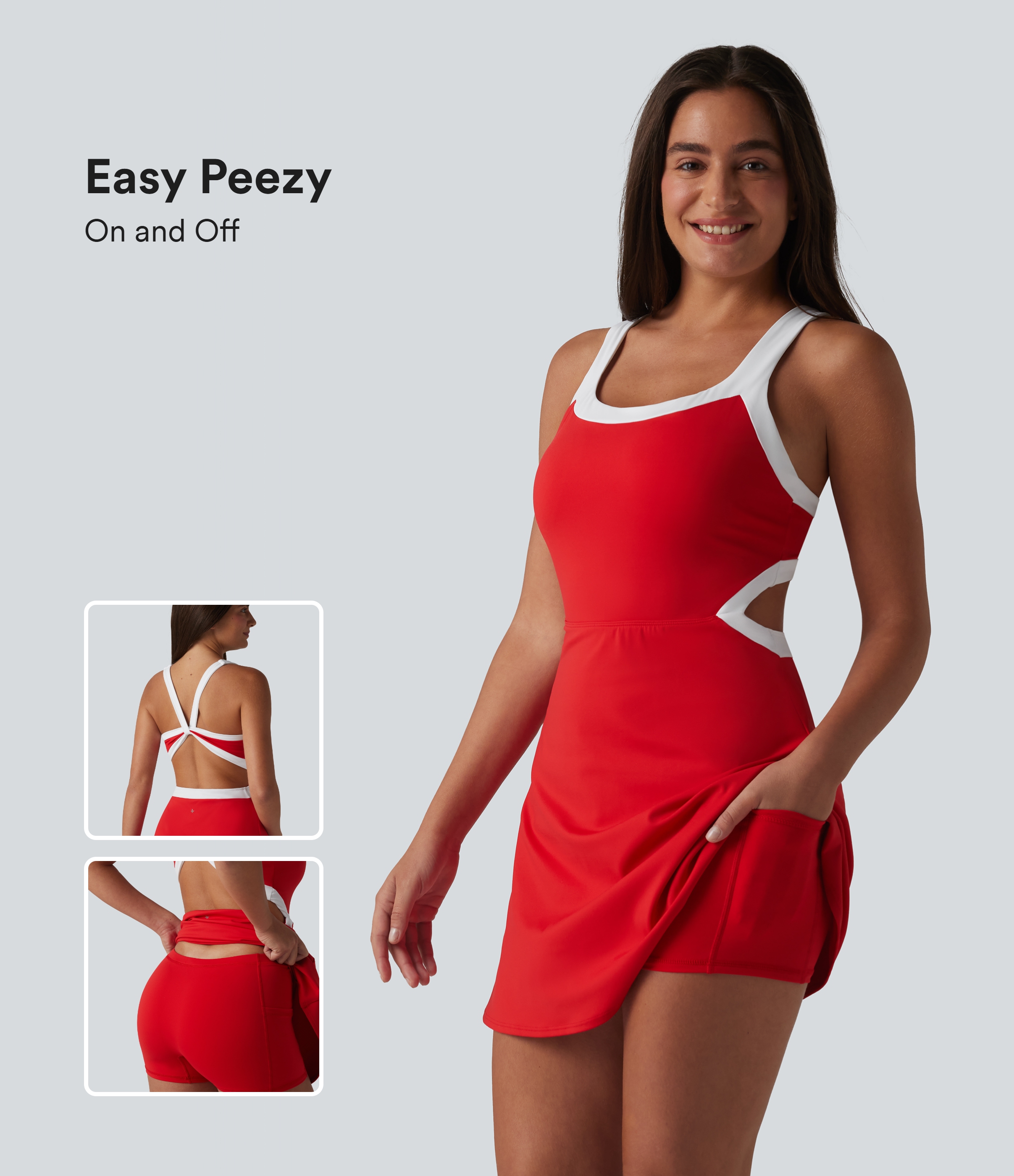 SoftlyZero™ Airy Robe de tennis active mini 2-en-1 color block avec toucher frais, brassière intégrée et poches — Easy Peasy