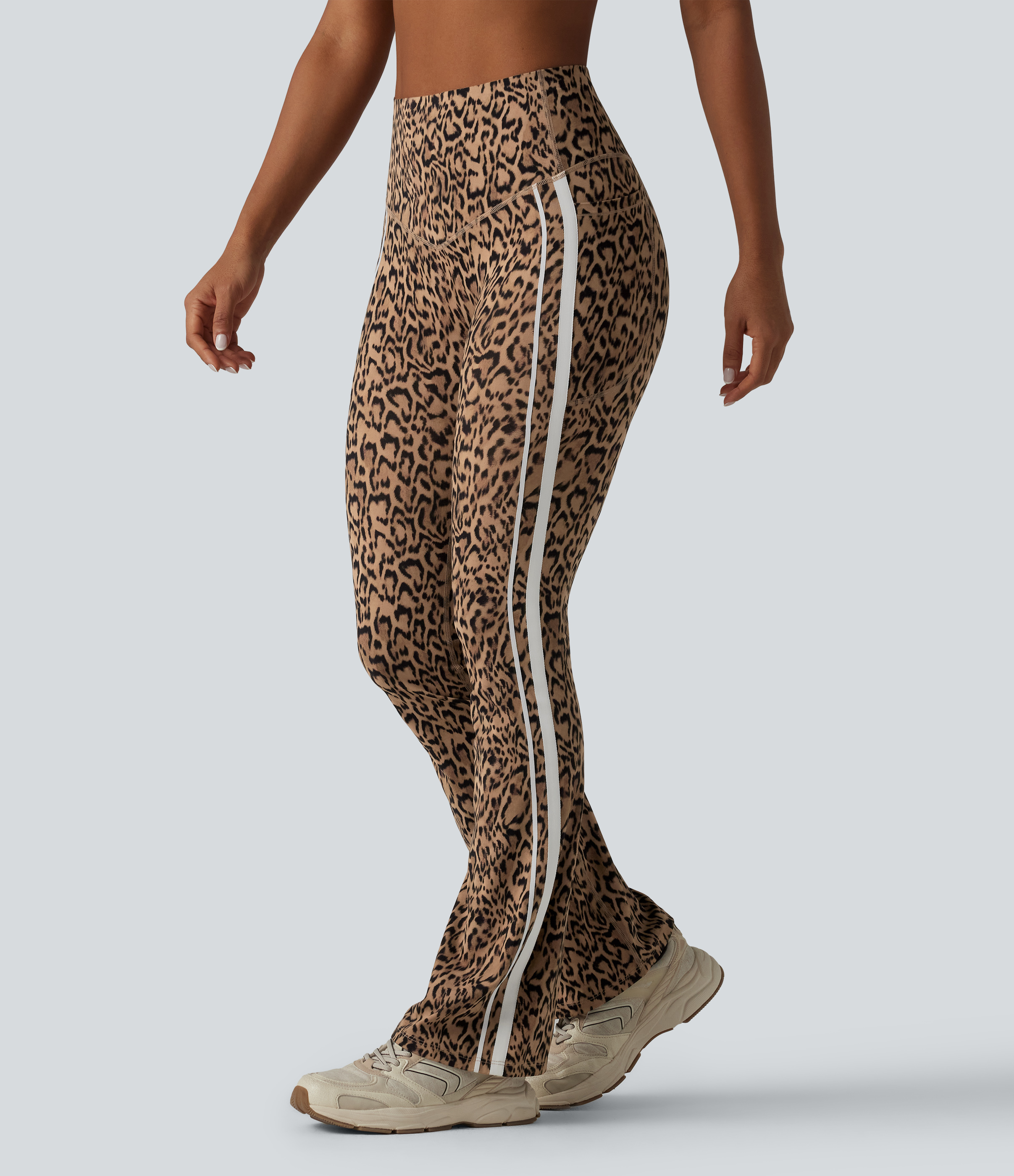 Halara UltraSculpt™ Leopard Print High Waisted Tummy Control Color Block Stripe Bootcut Training Leggings with Pockets