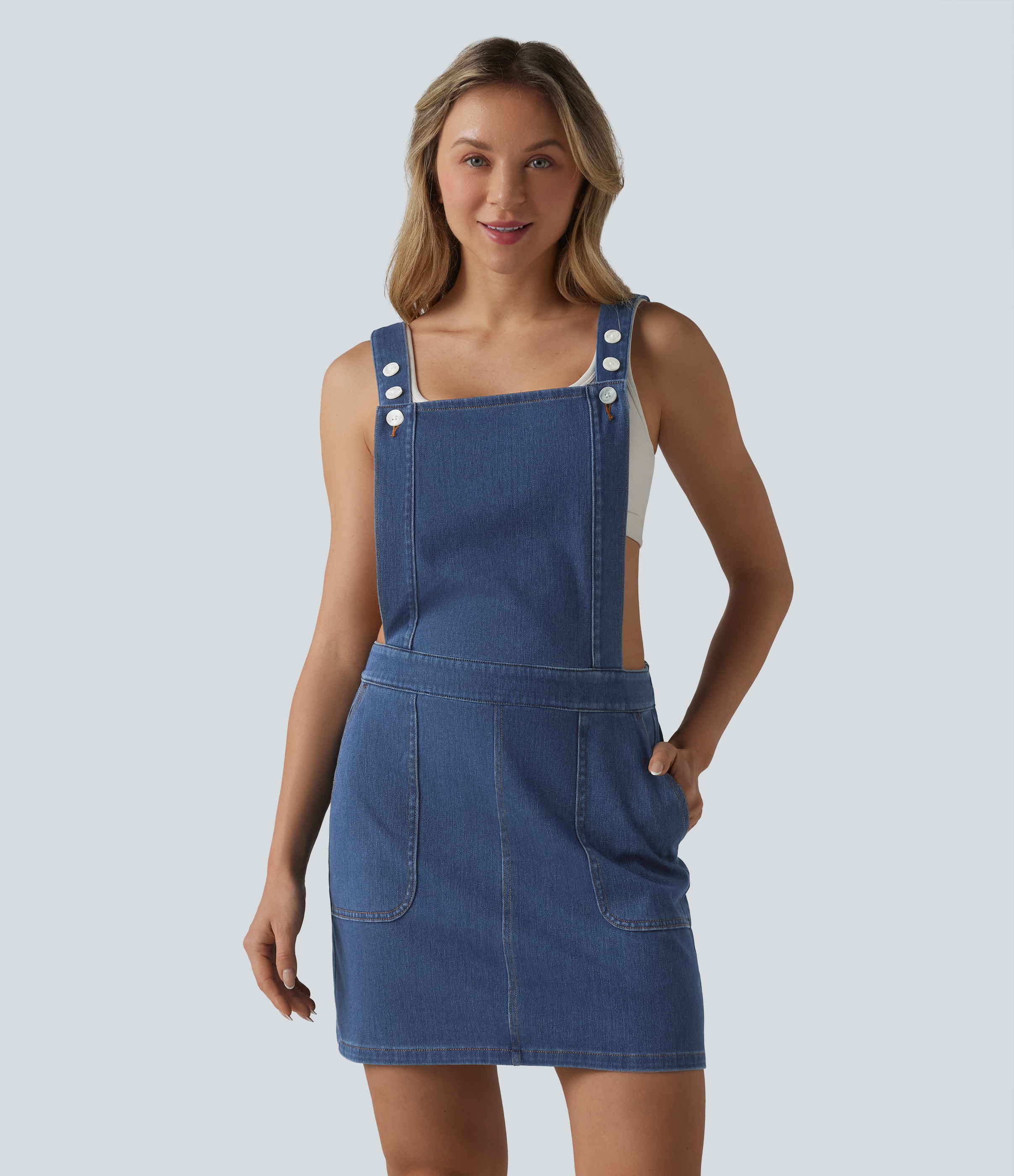Halara Flex™ Robe casual mini en jean col carré avec poches