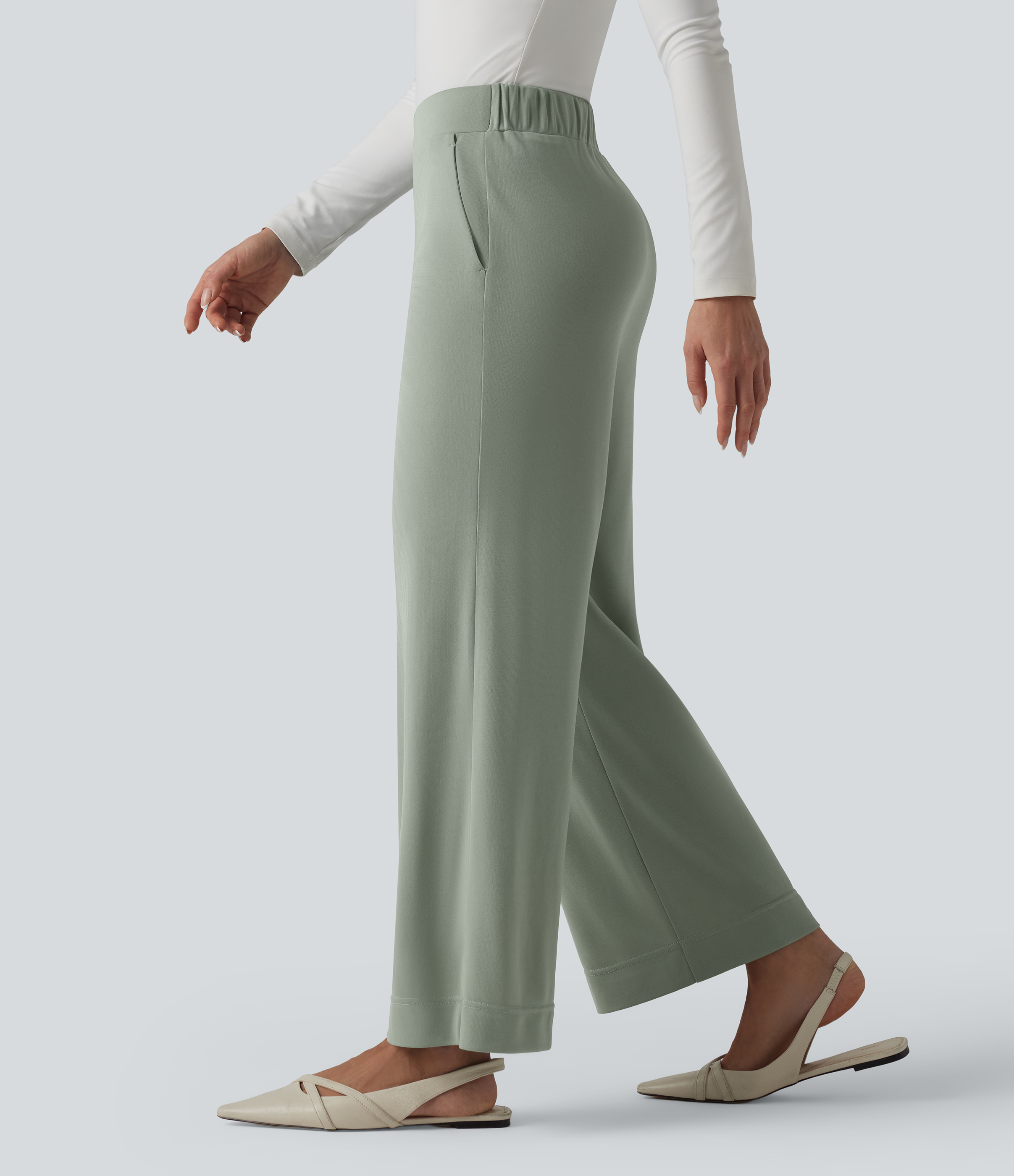 High Waisted Work Straight Leg Pants with Pockets