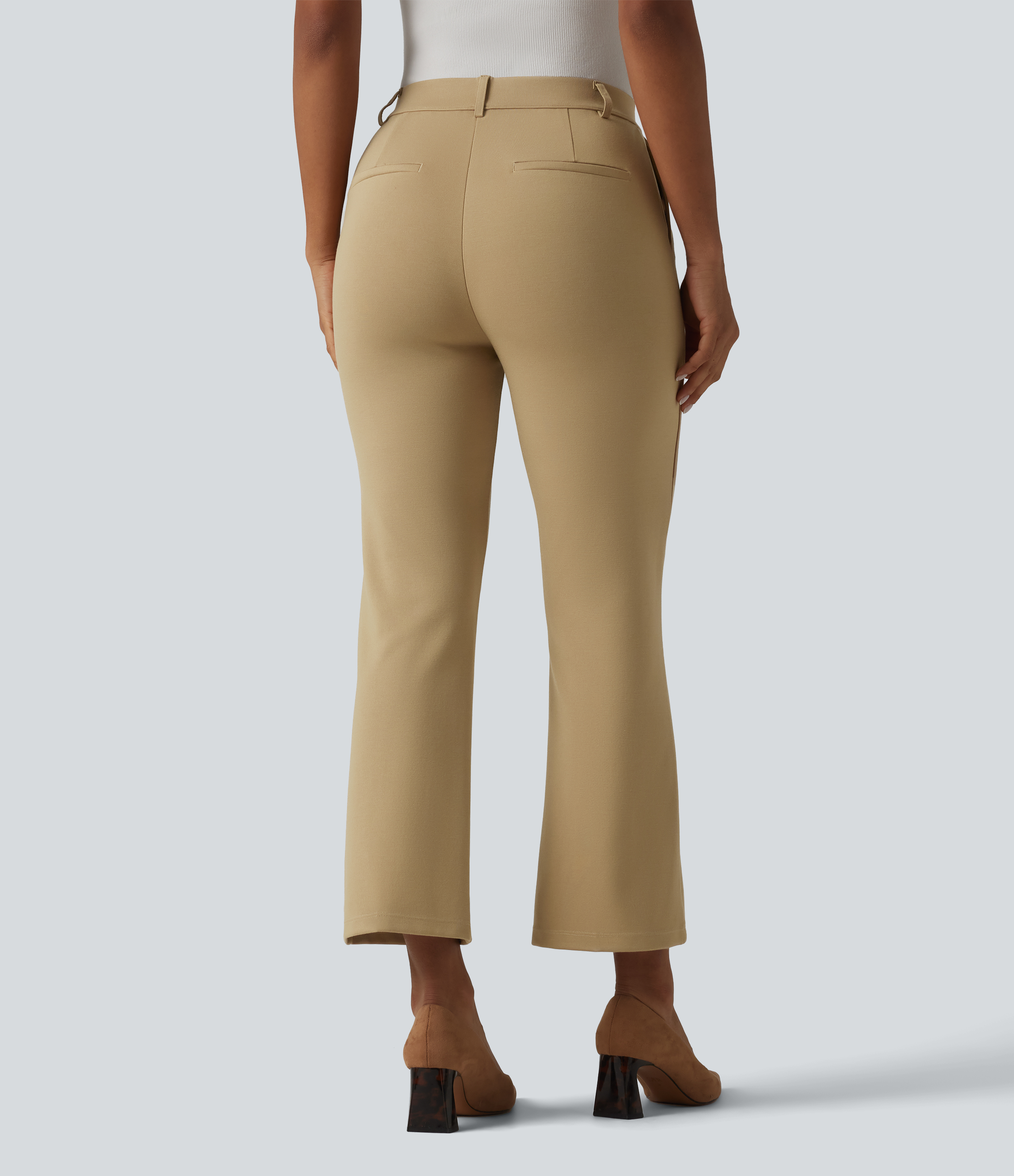 Taos Taupe Halara Flex™ Mid Rise Work Bootcut Pants with Pockets / 2