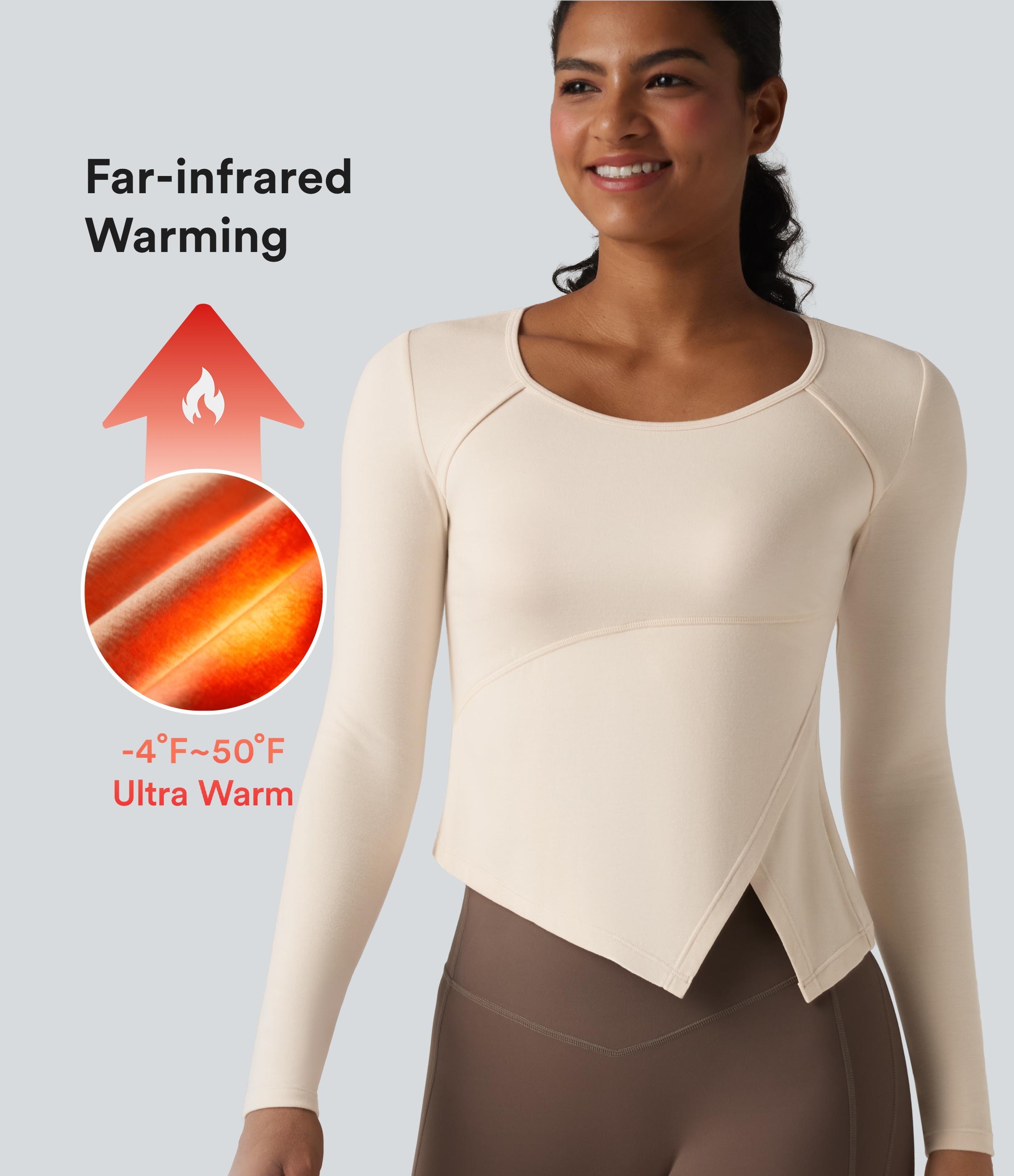 Halara HeatCore Round Neck Long Sleeve Asymmetric Hem Workout Warming Top