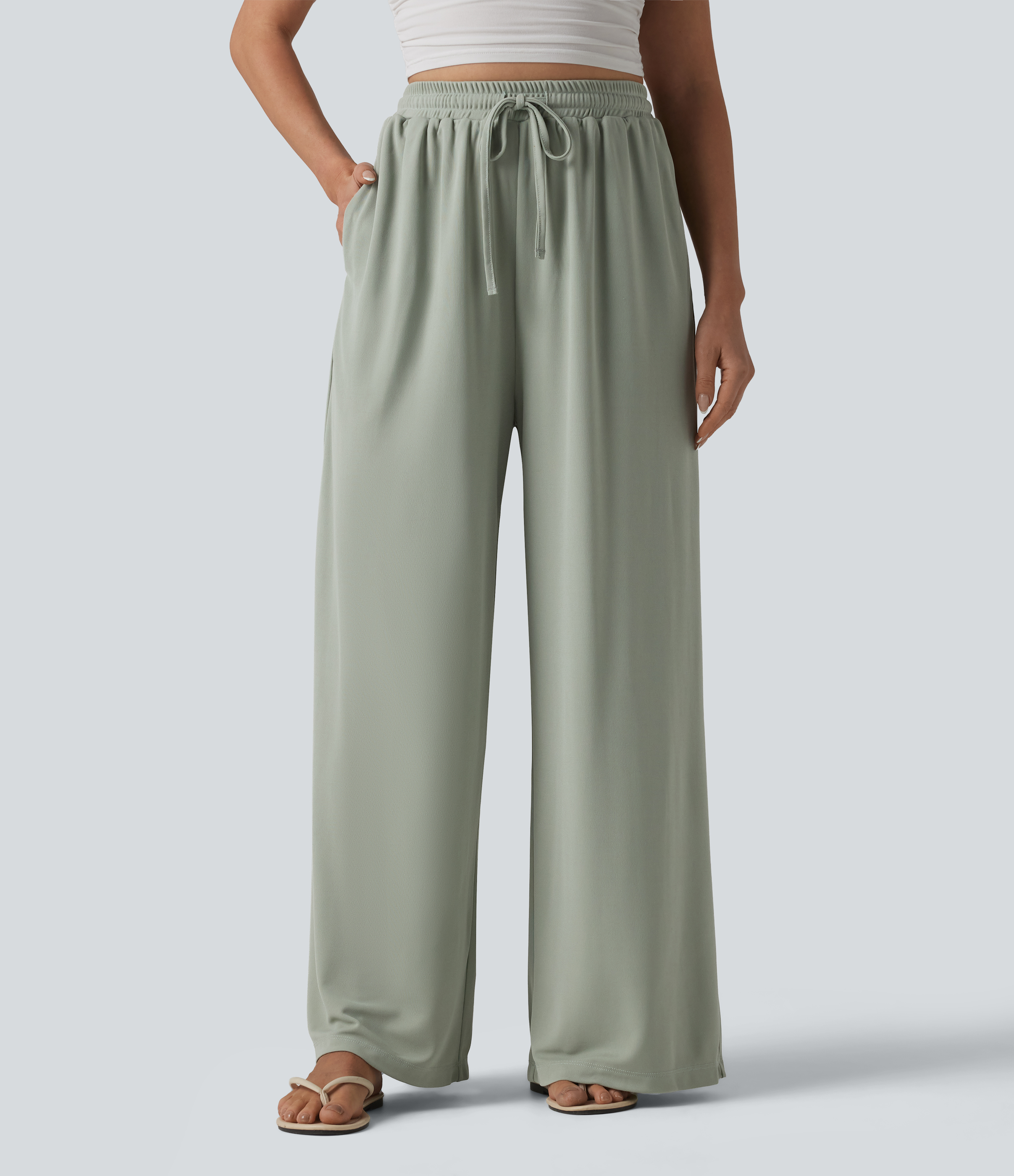 High Waisted Drawstring Baggy Pants with Pockets