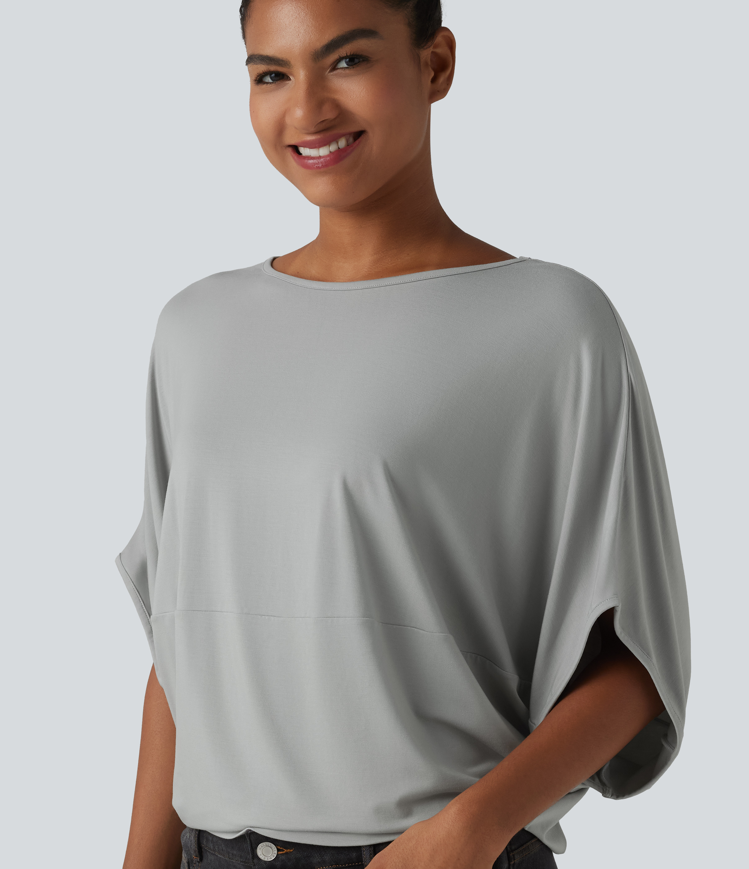 Lässiges Oberteil mit Rundhalsausschnitt und Fledermausärmeln