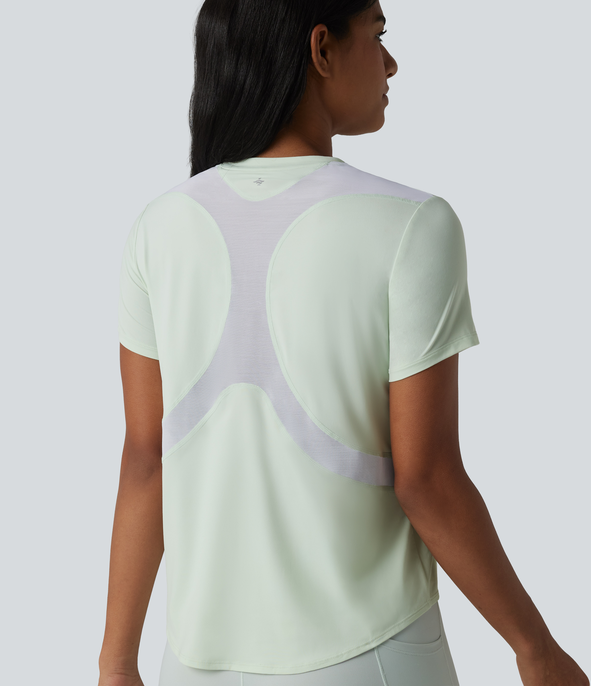 Crew Neck Short Sleeve Contrast Mesh Running Sports Top