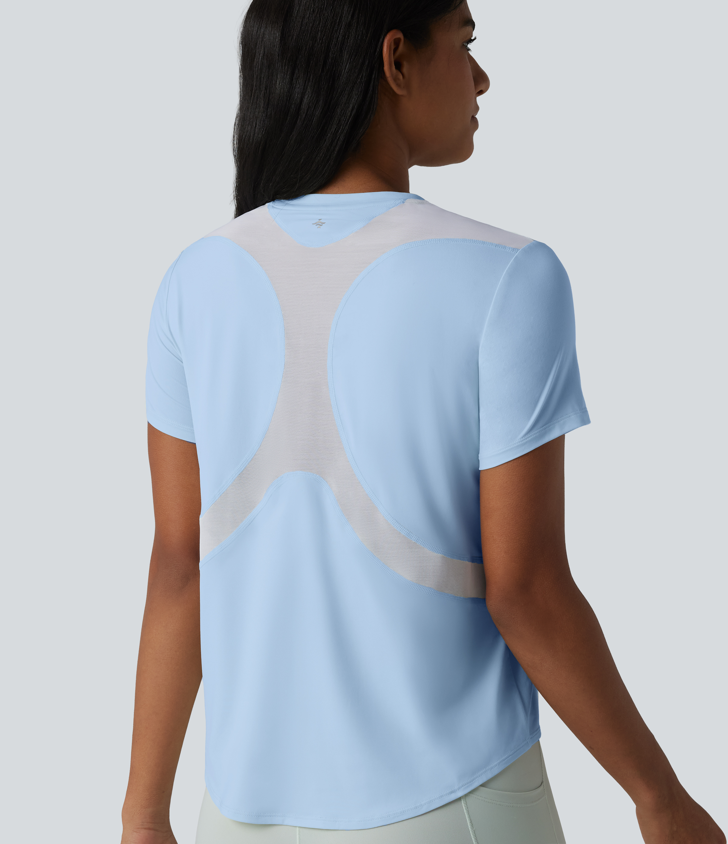Round Neck Short Sleeve Contrast Mesh Running Sports Top