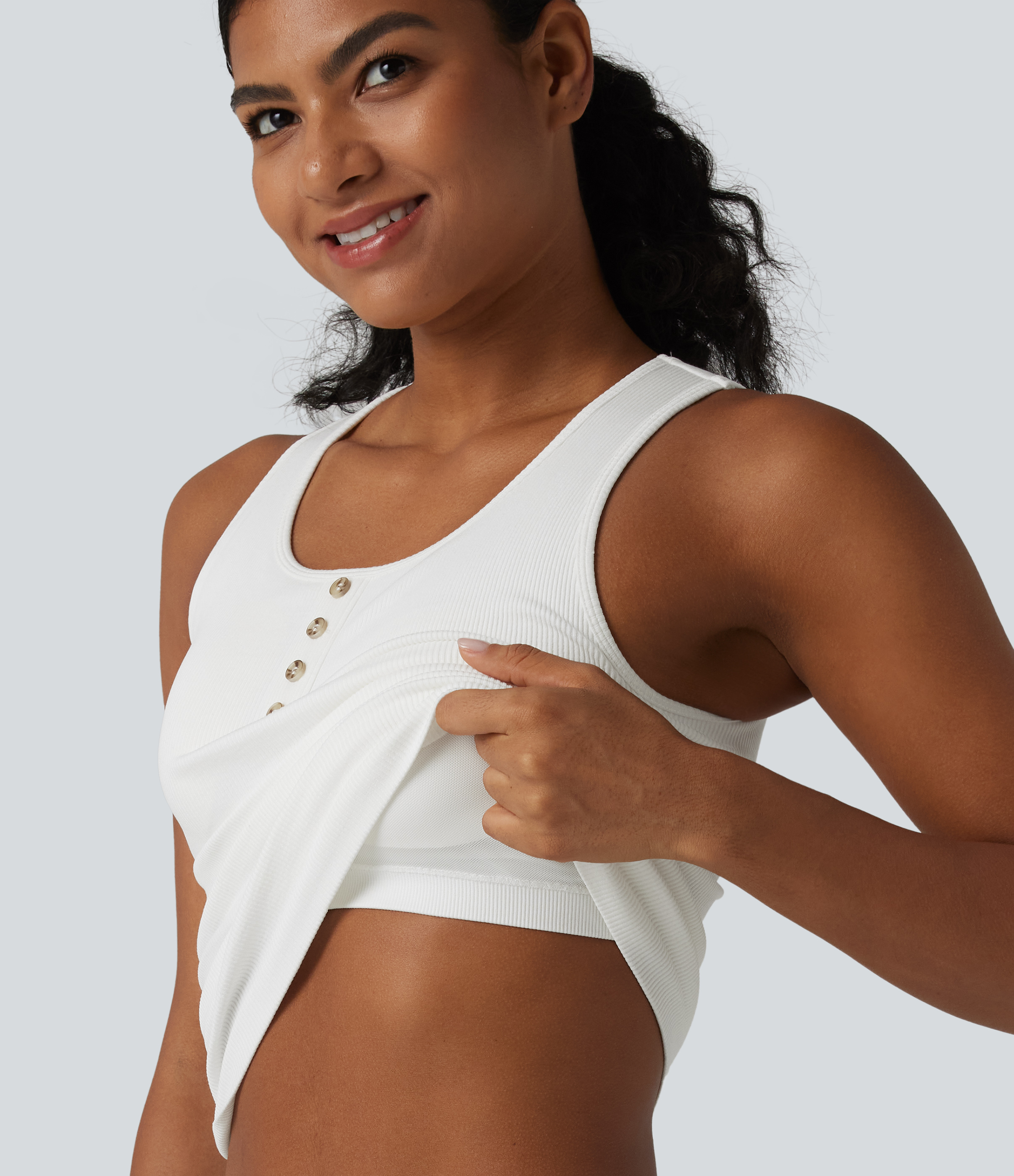 Débardeur casual en maille côtelée col rond avec brassière intégrée