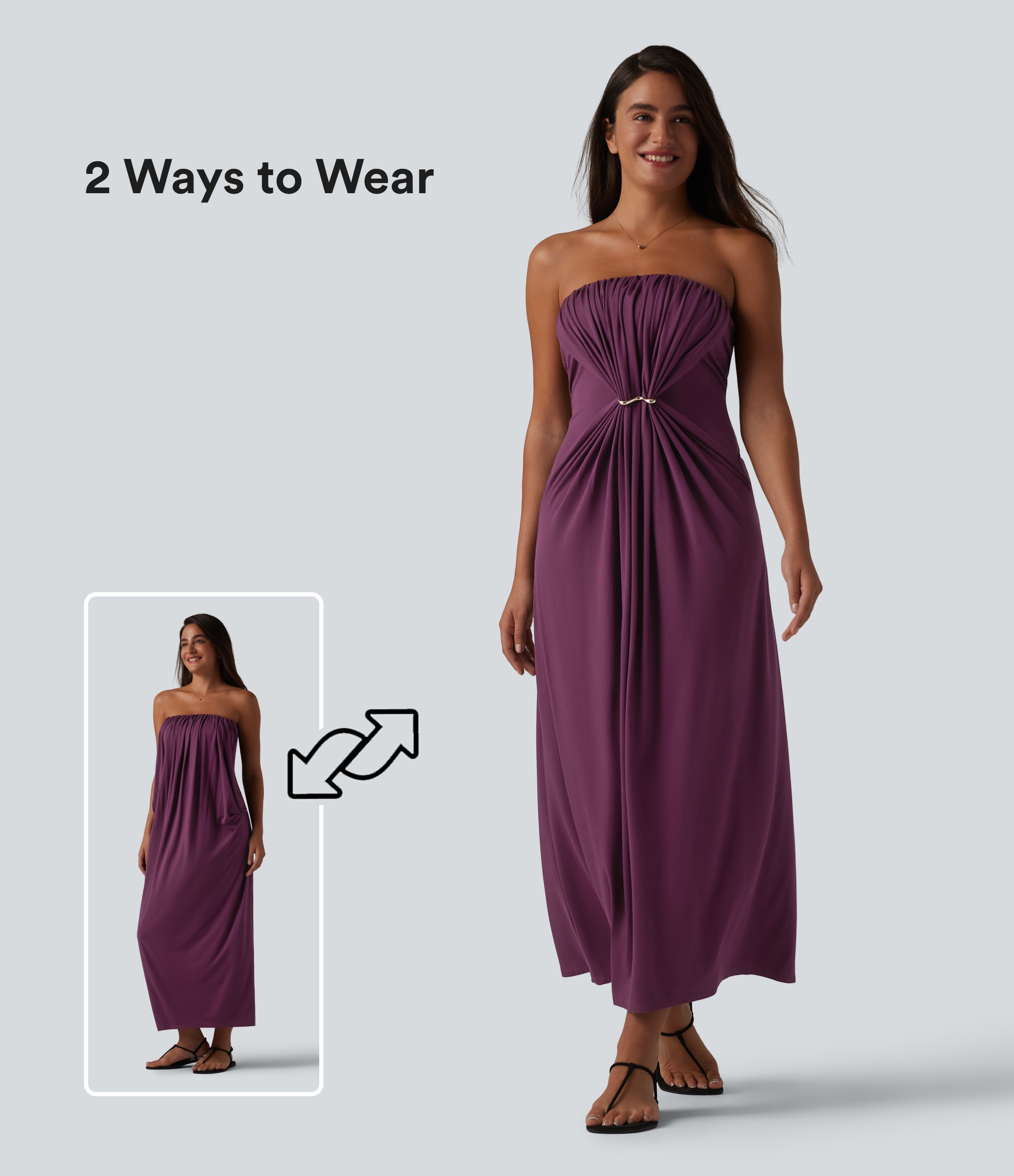 Tube Ruched Built-in Bra Maxi Casual Dress with Pockets