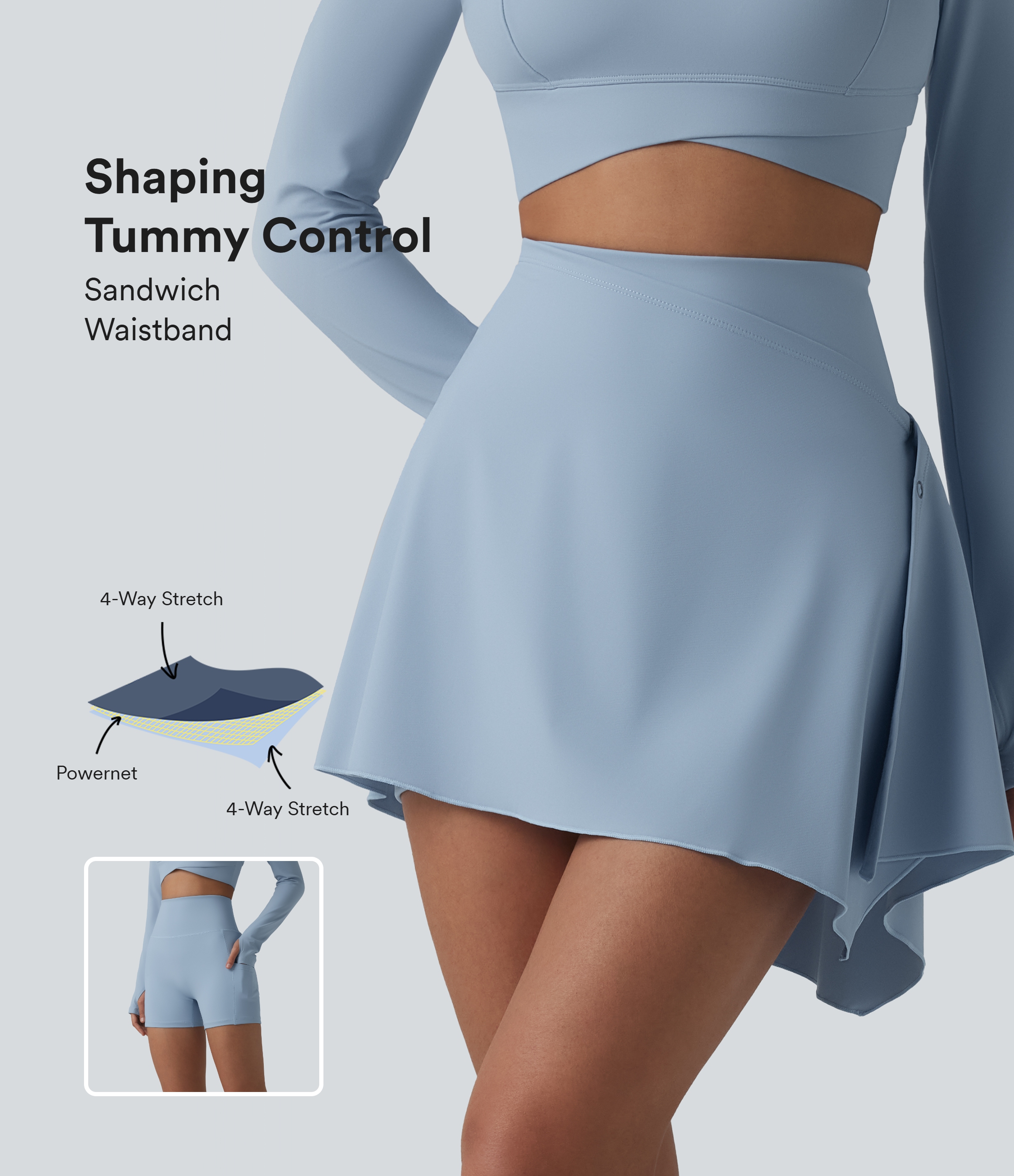 High Waisted Tummy Control 2-Piece Mini Yoga Skirt with Pockets