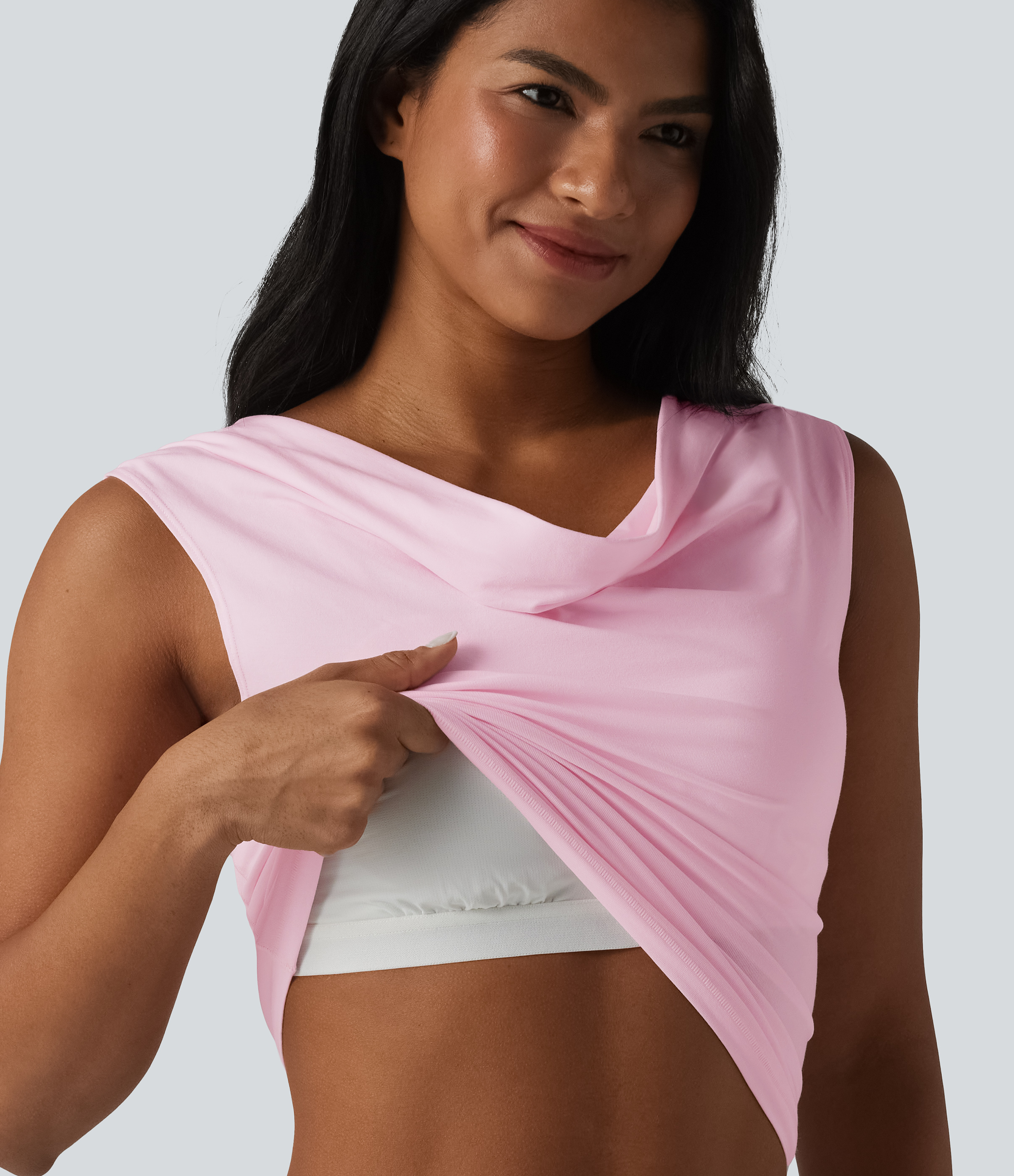 Women's Halara Cotton Jersey Cowl Neck Sleeveless Built-in Bra