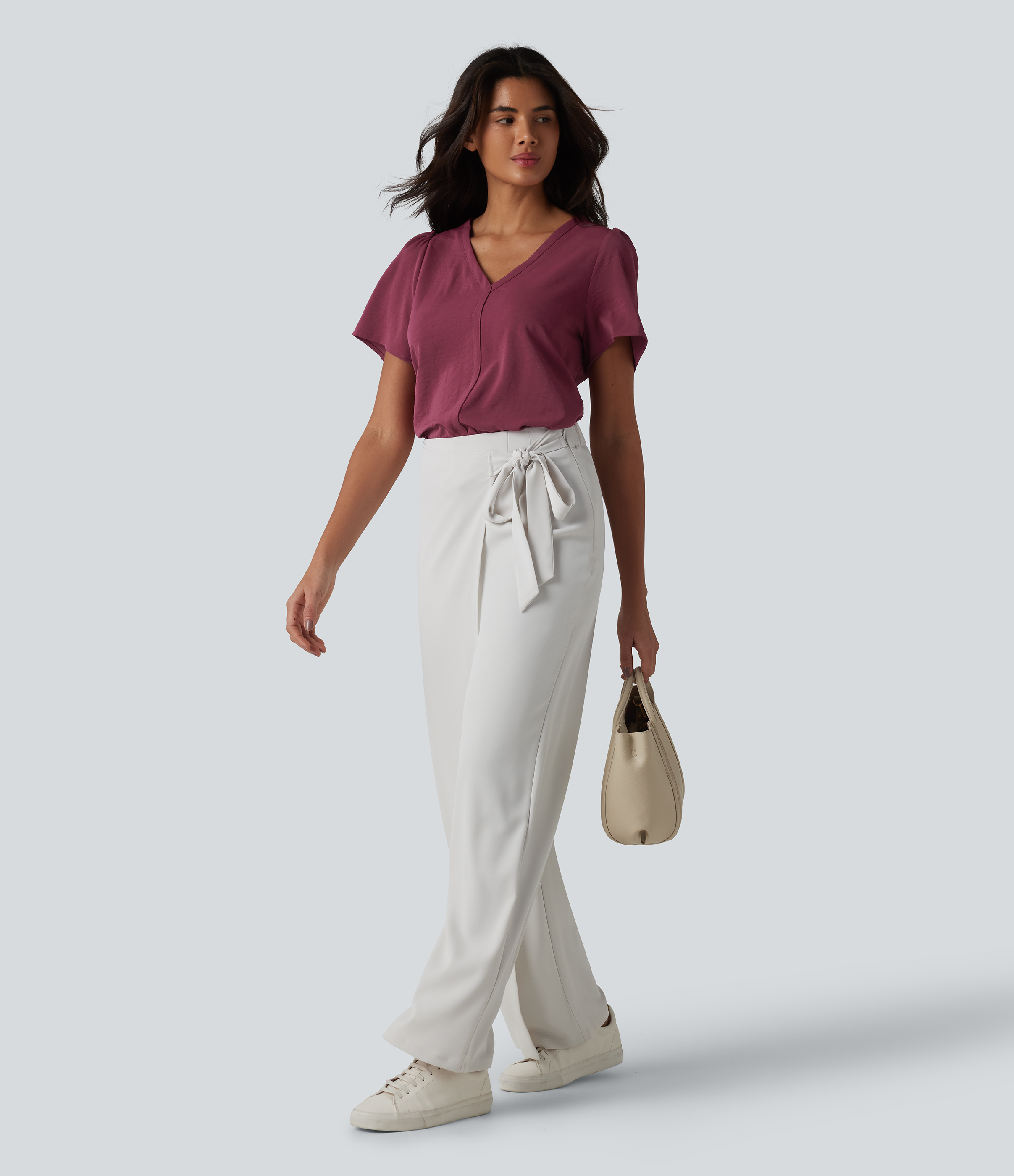 V Neck Short Sleeve Work Top