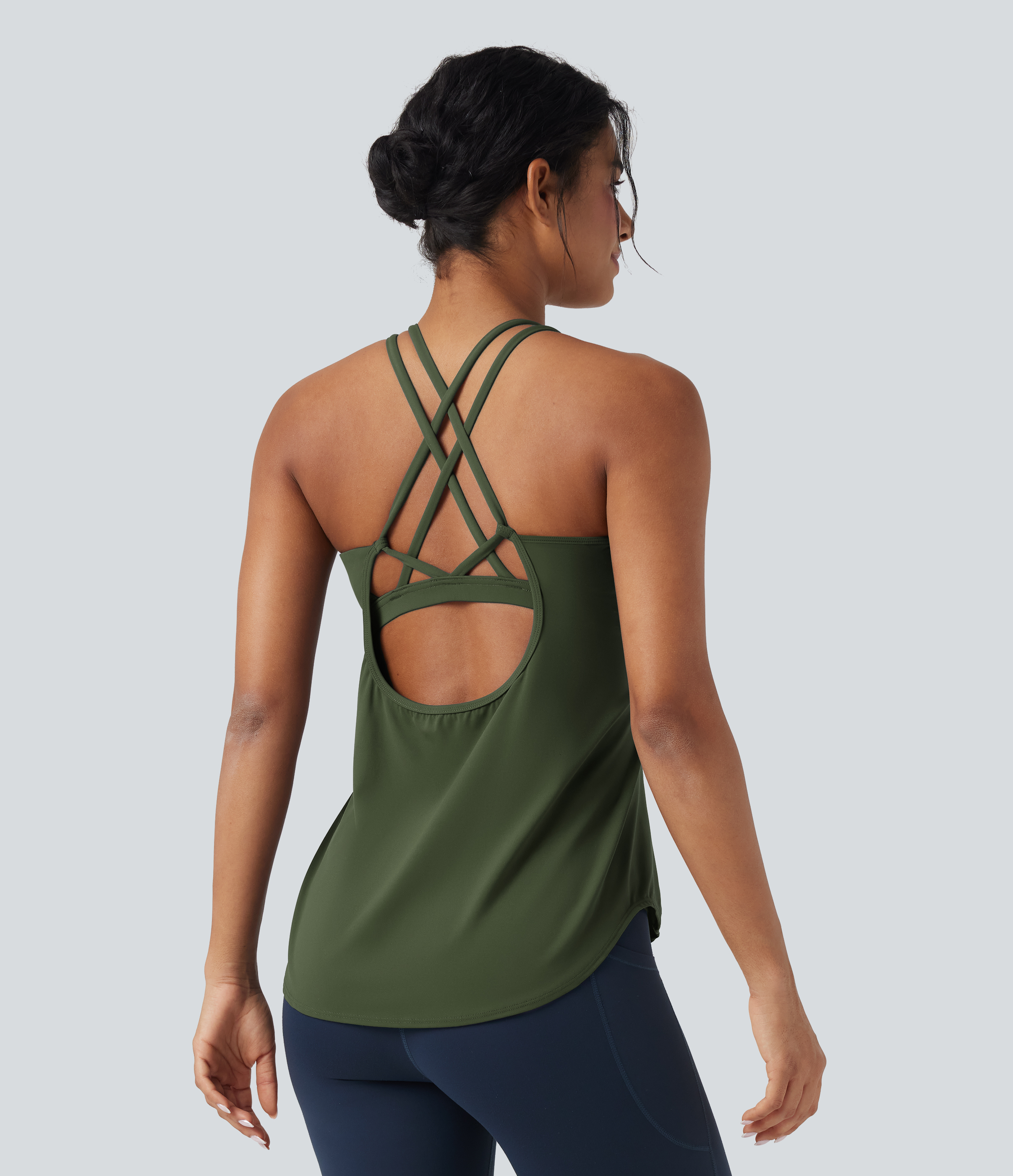 Halara UltraSculpt™ Round Neck Crisscross Back Running Tank Tops DD-F Cups