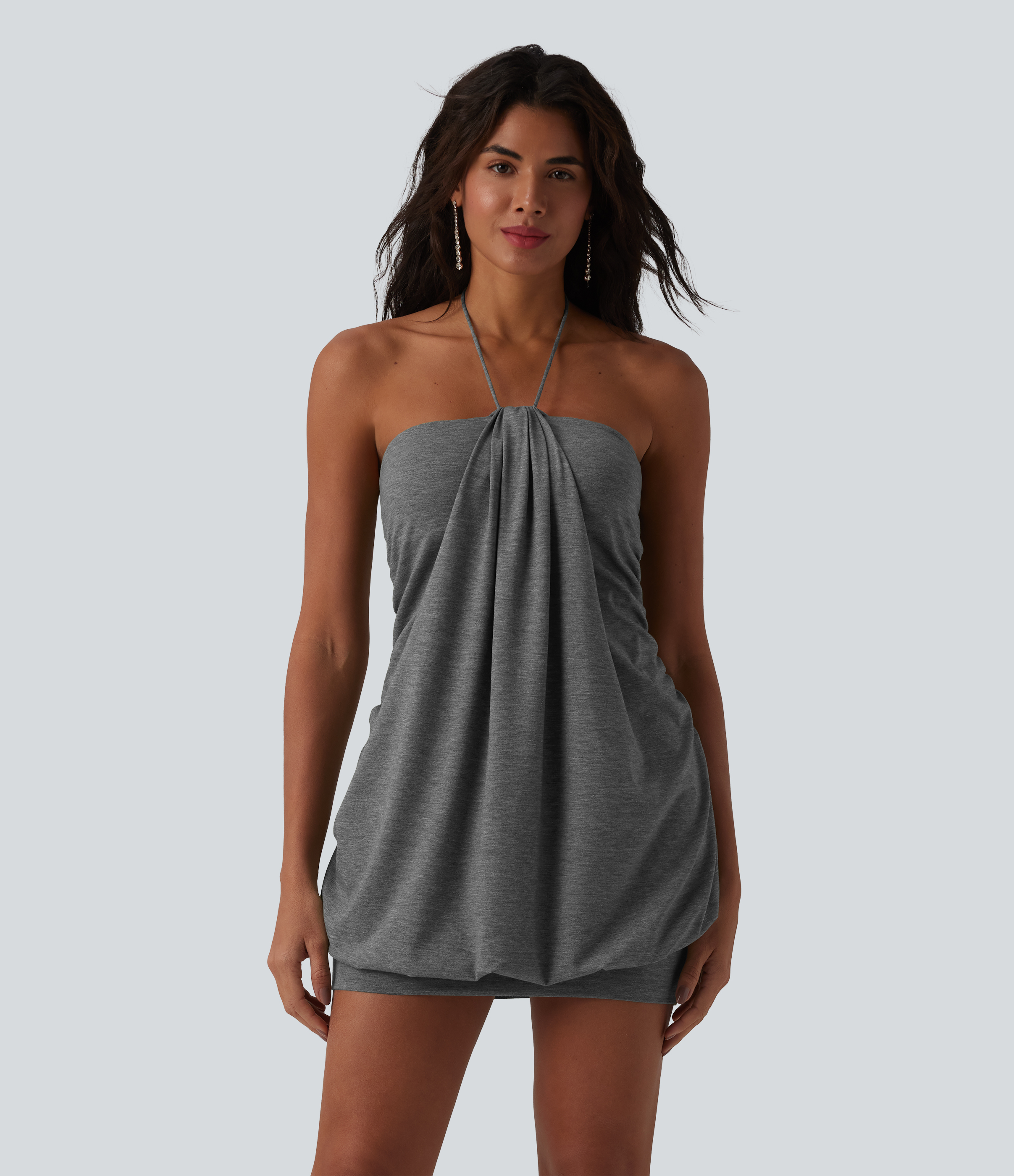 Halter Tie Back Built-in Bra Bodycon Micro Mini Dress