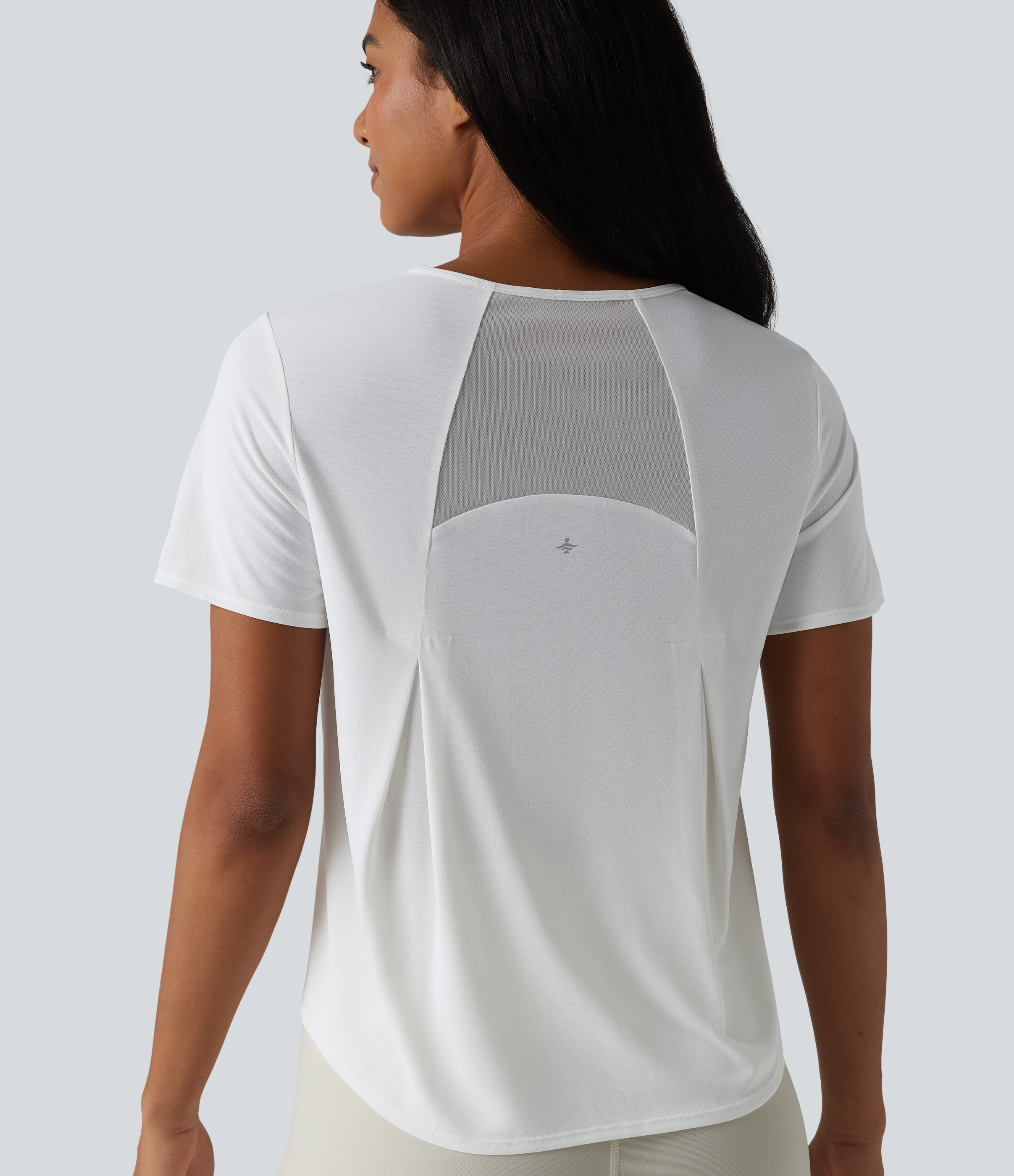 Round Neck Short Sleeve Contrast Mesh Curved Hem Running Sports Top