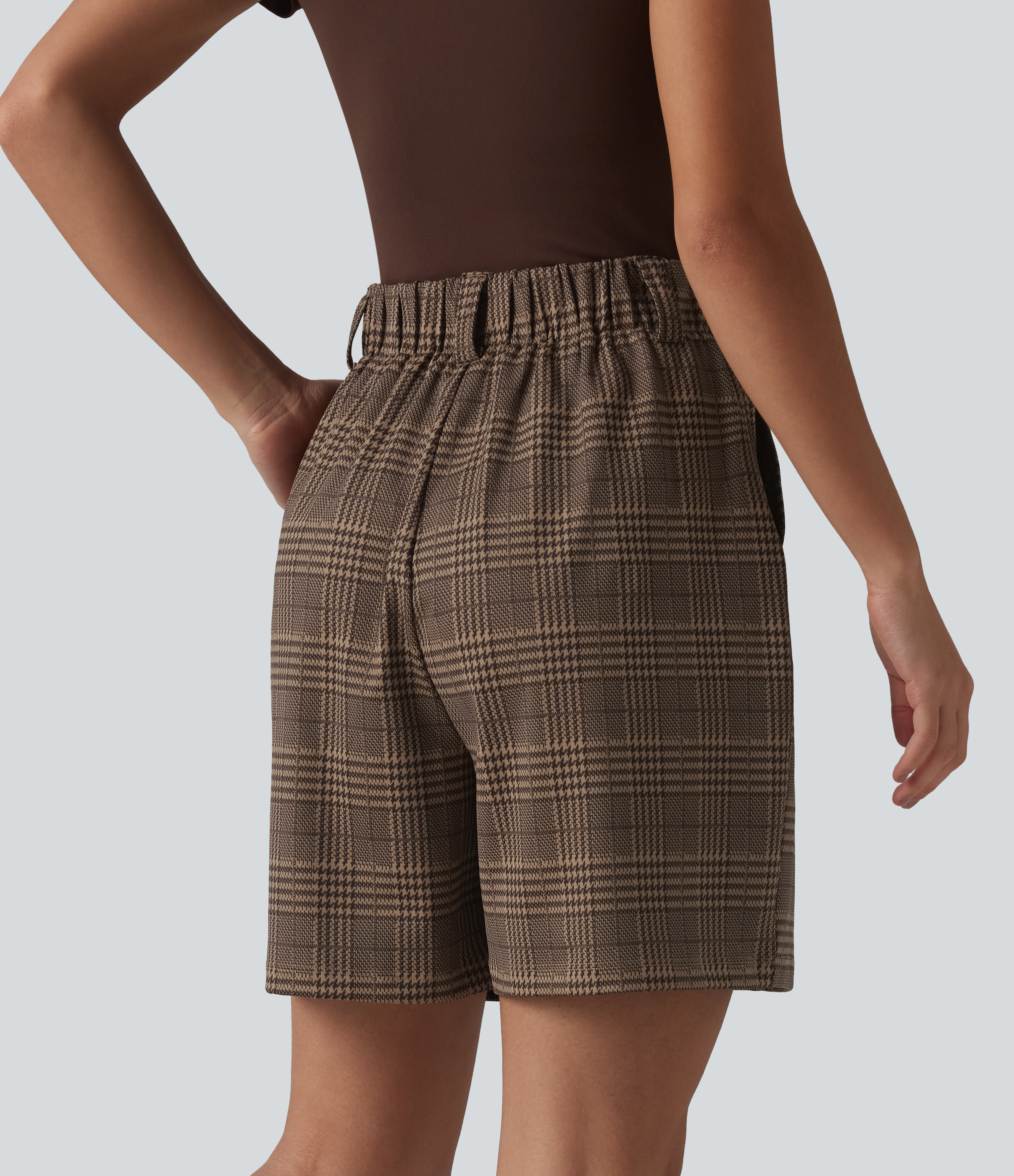 Ambercheck Noir High Waisted Baggy Plaid Work Shorts with Pockets / 2