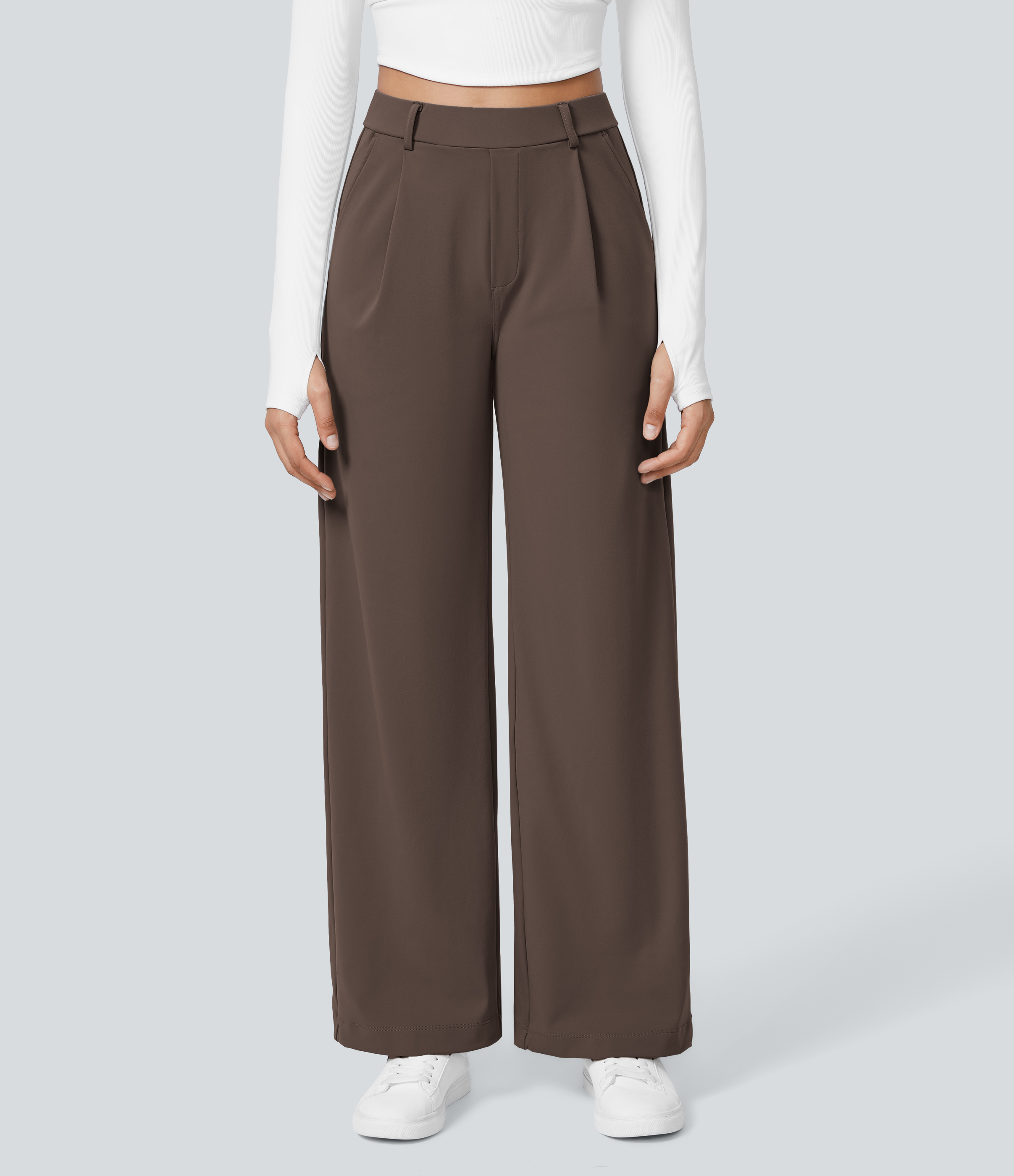 Chocolate Martini Halara Flex™ plissierte dehnbare Stoffhose mit hohem Bund, Seitentaschen und geradem Bein / 2
