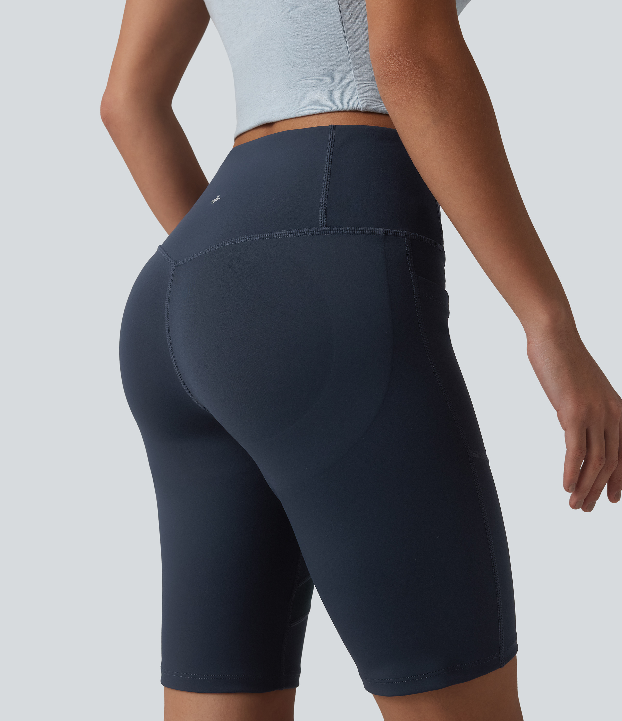 Midnight Blue DayStretch High Waisted Tummy Control Butt Lifting Contrast Mesh Casual Biker Shorts 9.5'' with Pocket / 2