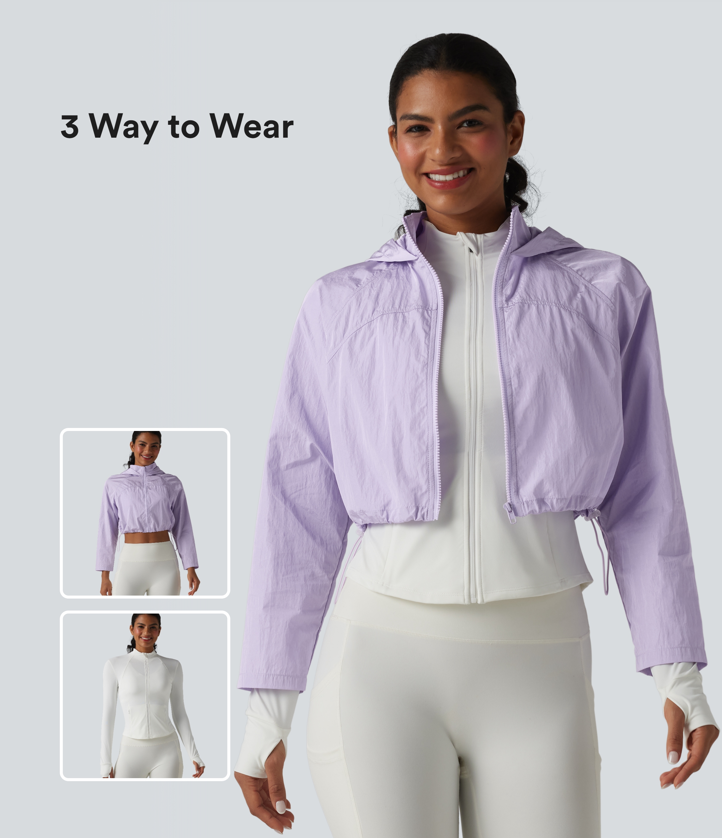 Durable Water Repellent Hooded Thumb Holes Curved Hem Running 3-in-1 Jacket with Pockets