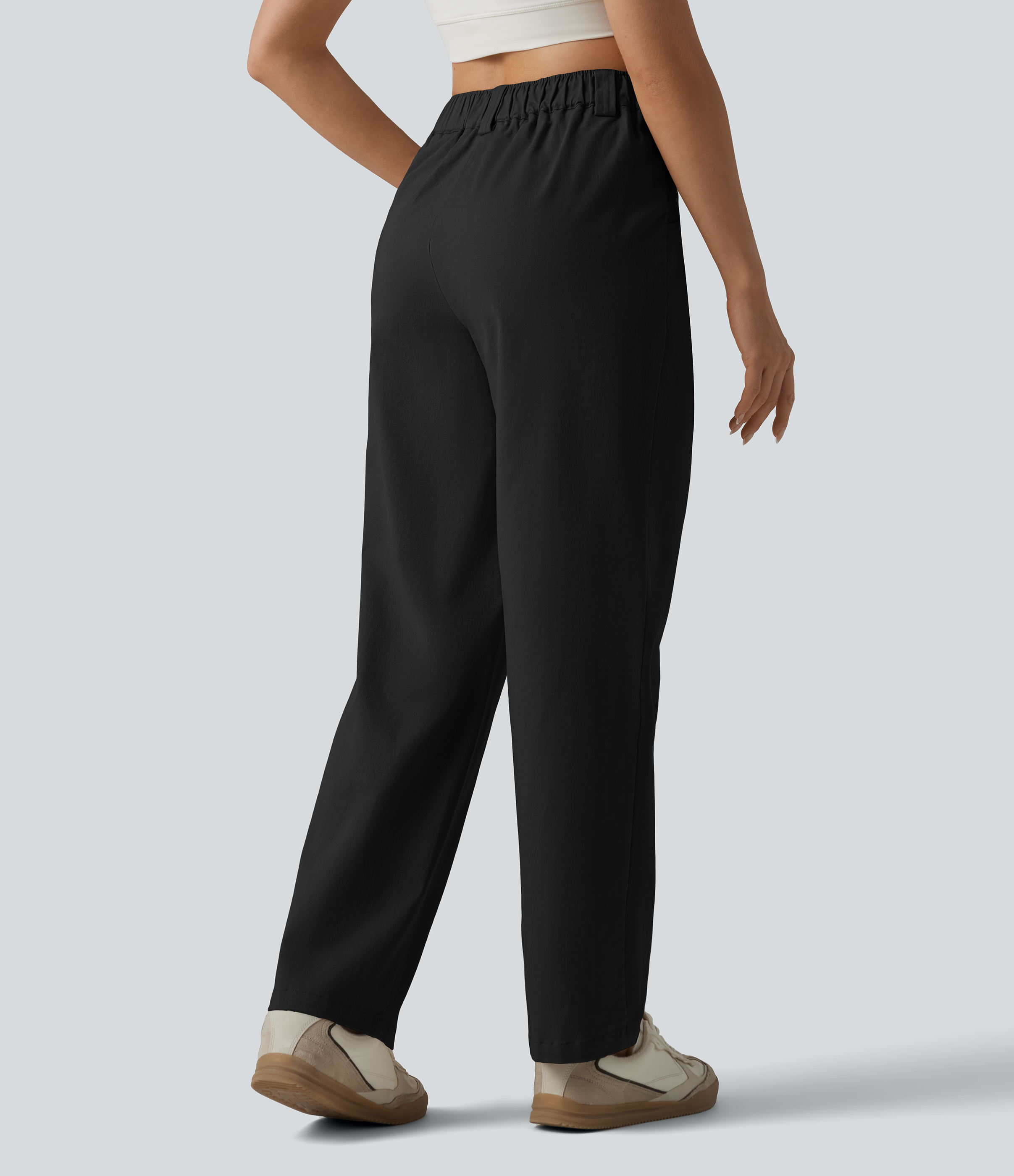 Black Casual pleated cotton chinos with a high, straight waistband and side pockets. / 2