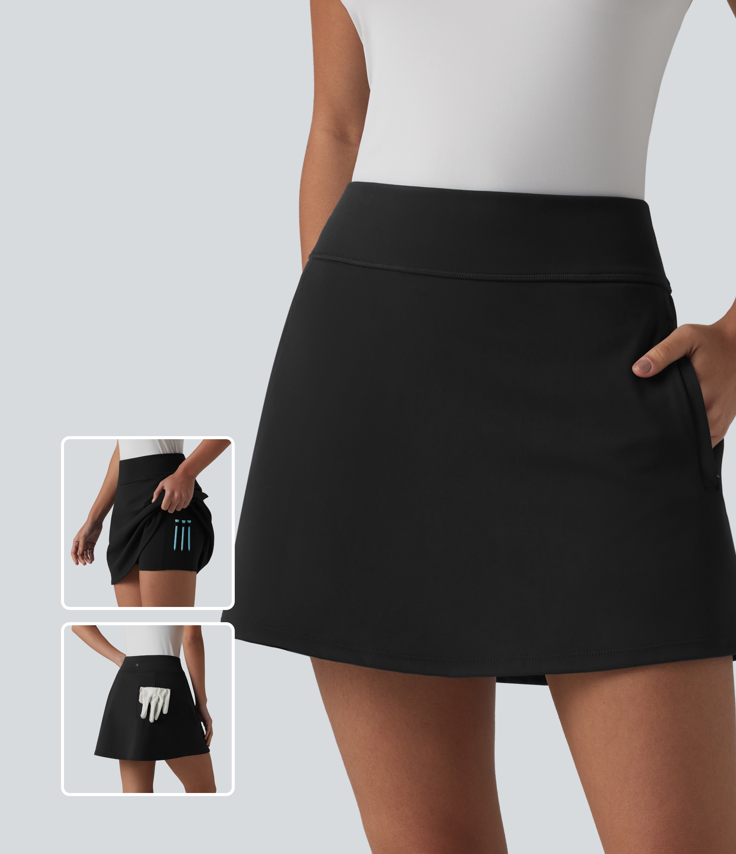 DayStretch High Waisted 2-in-1 Mini Golf Skirt with Pockets-Golf Tee