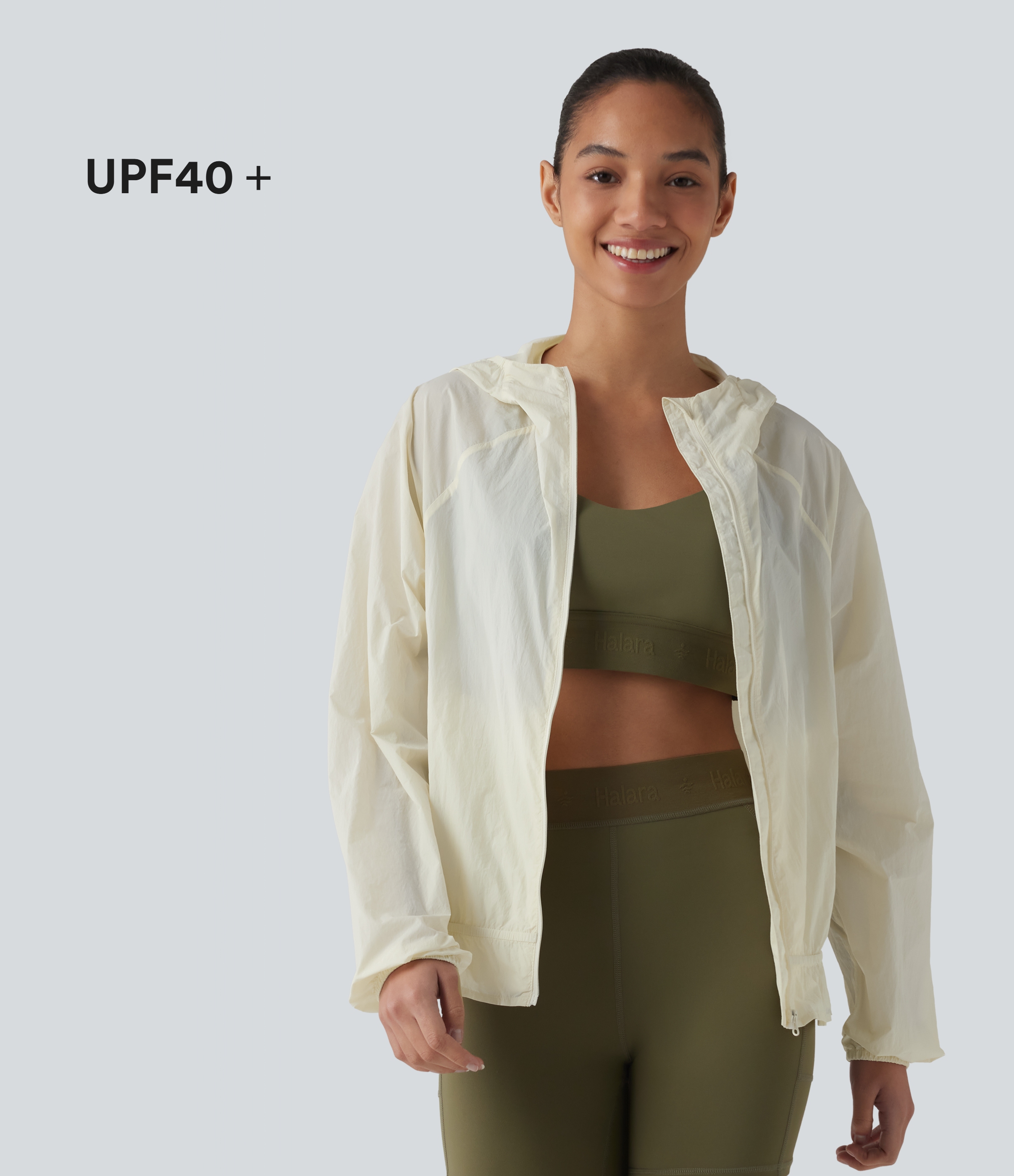 Hooded Long Sleeve Ruffle Hem Workout Jacket with Pockets-UPF40+
