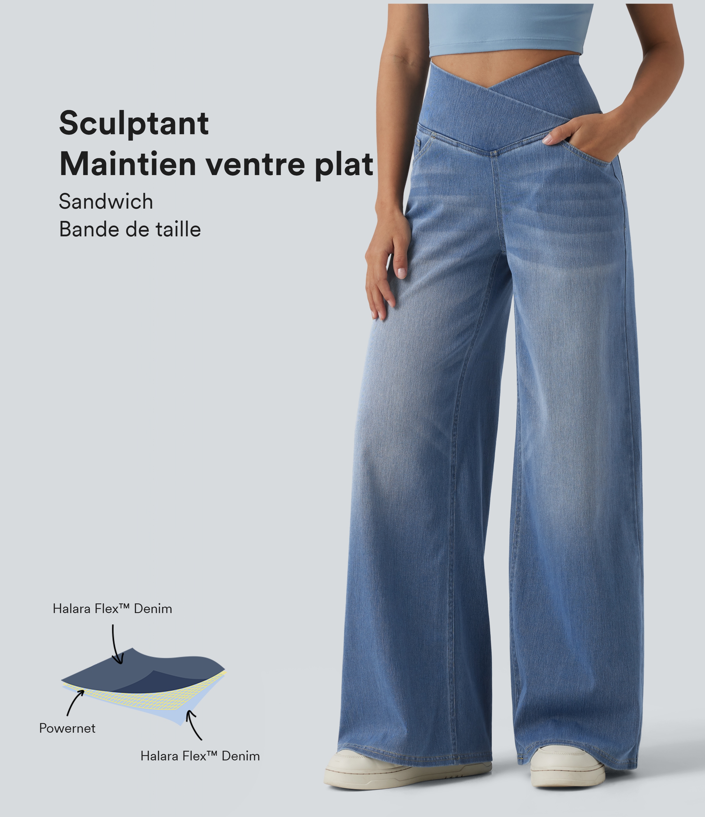 Jeans casuales de tiro alto y pierna ancha Halara Flex™ con bolsillos para un abdomen favorecedor