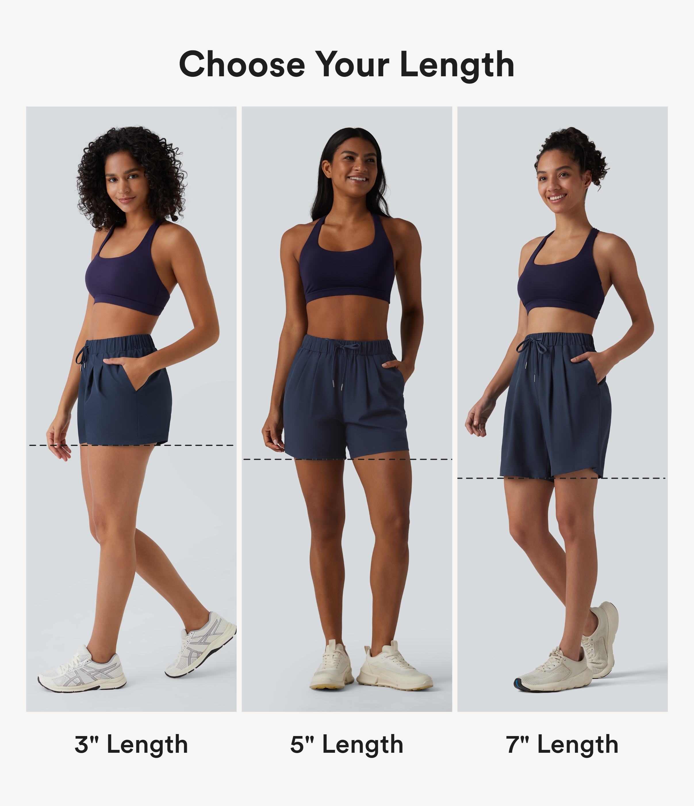 Night Blue Mid-rise casual shorts with elastic waistband and drawstring, ruched side pocket, 7.6 cm / 2