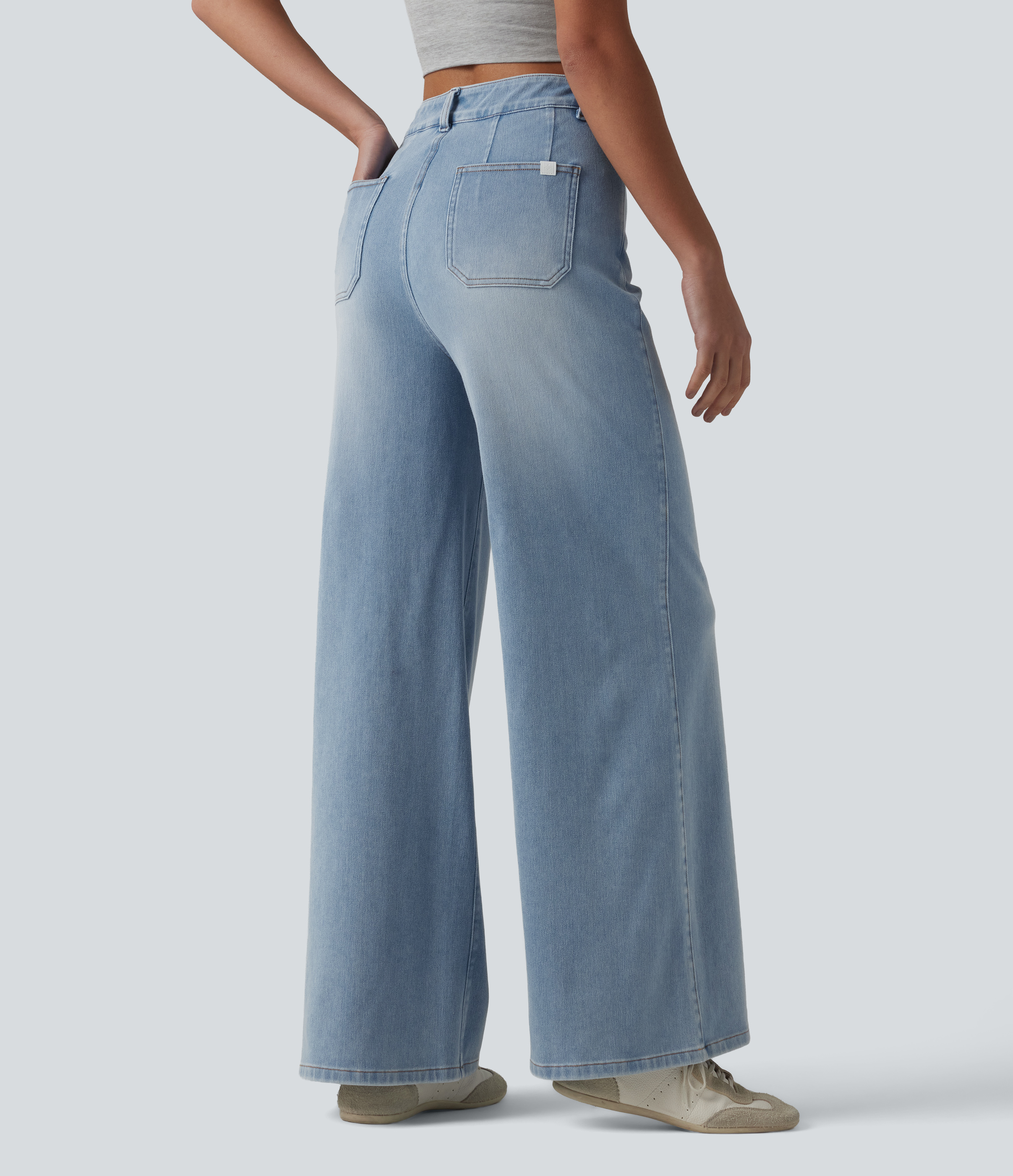 Light Blue – Glacier Light Blue Halara Flex™ High Waisted Tummy Control Wide Leg Casual Jeans with Pockets / 2