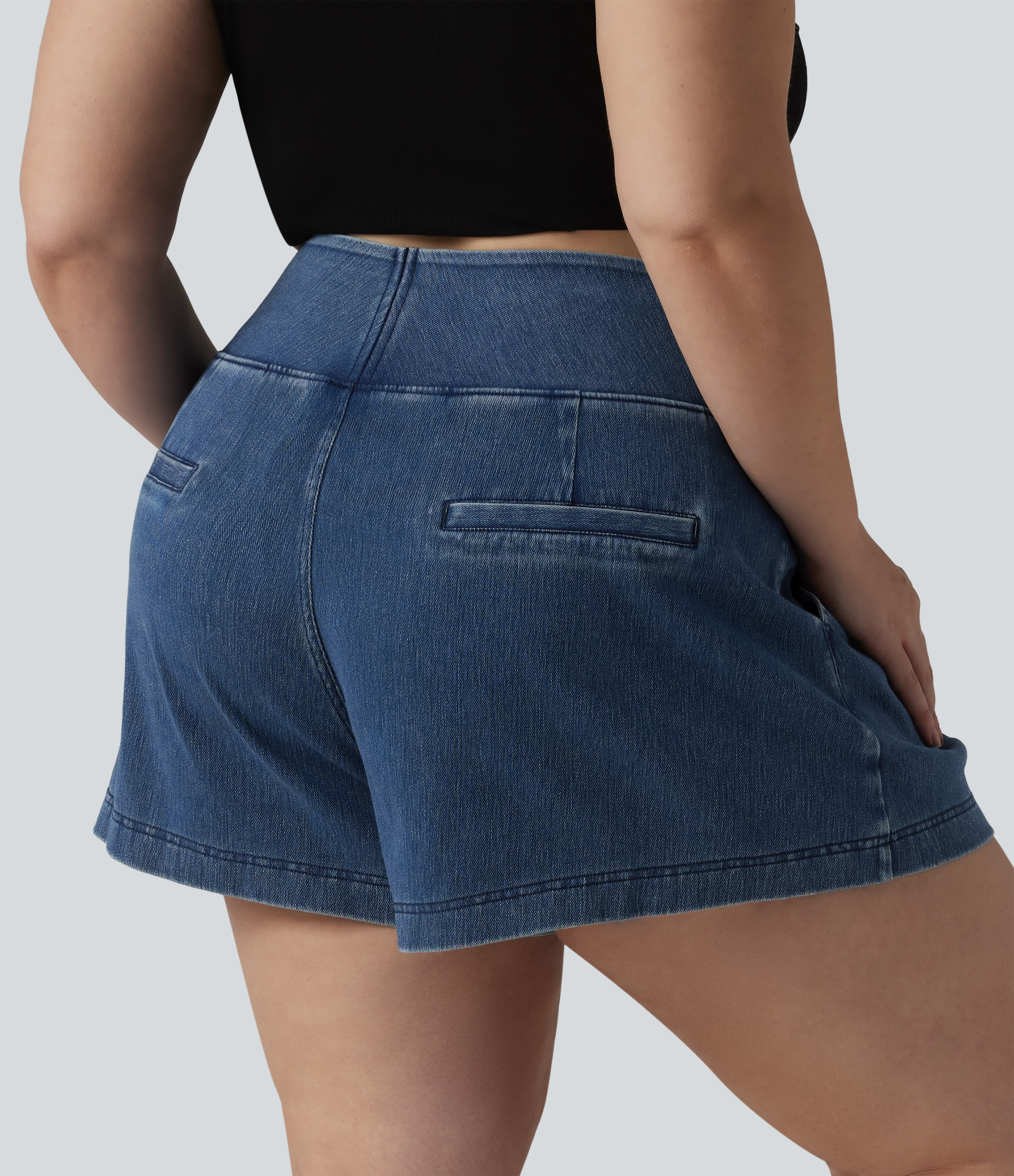 Estate Blue Denim Halara Flex™ High Waisted Denim Casual Baggy Plus Size Shorts 4'' with Pockets / 2