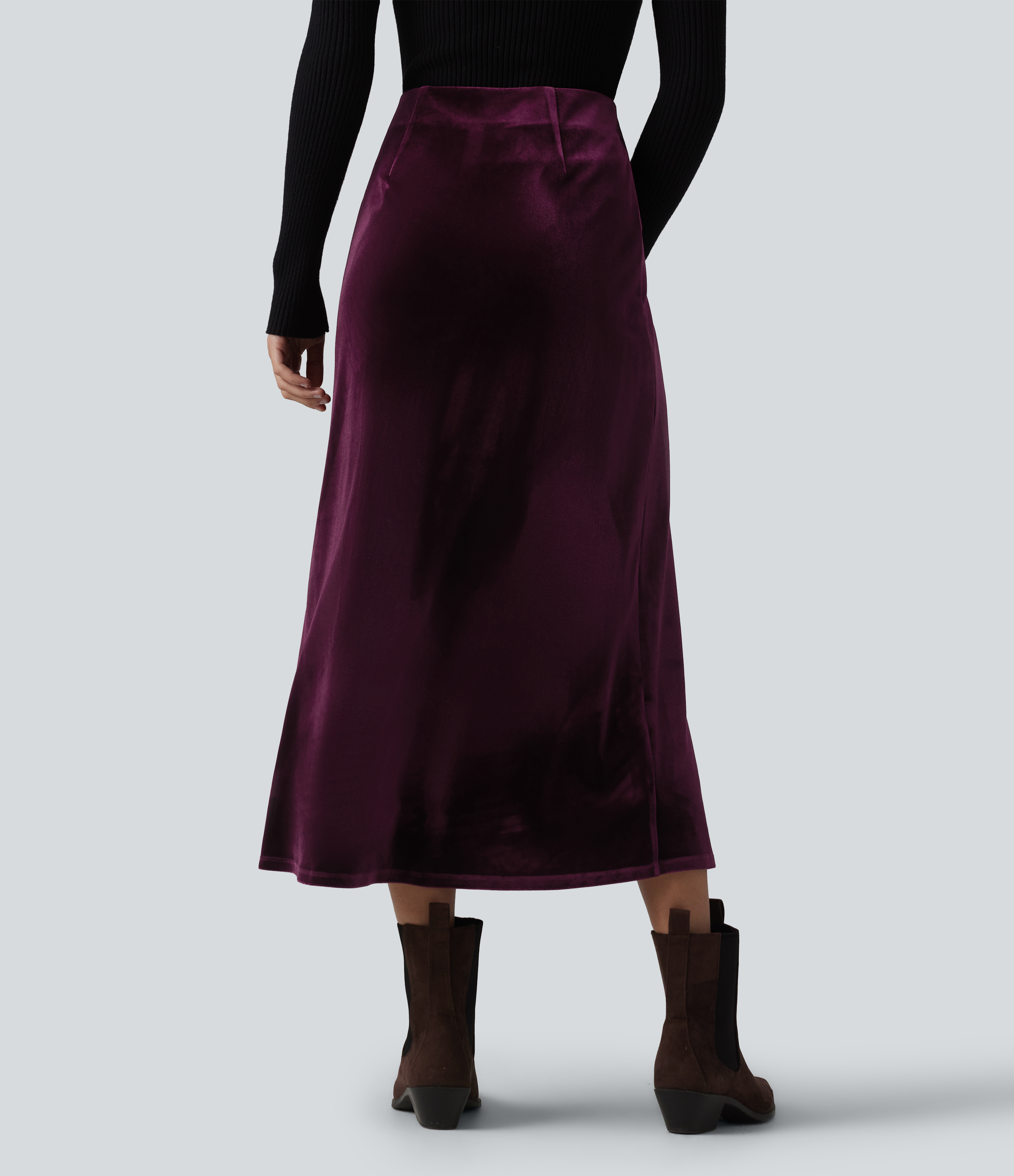 Dusky purple High Waisted Velvet Midi Work Skirt / 2