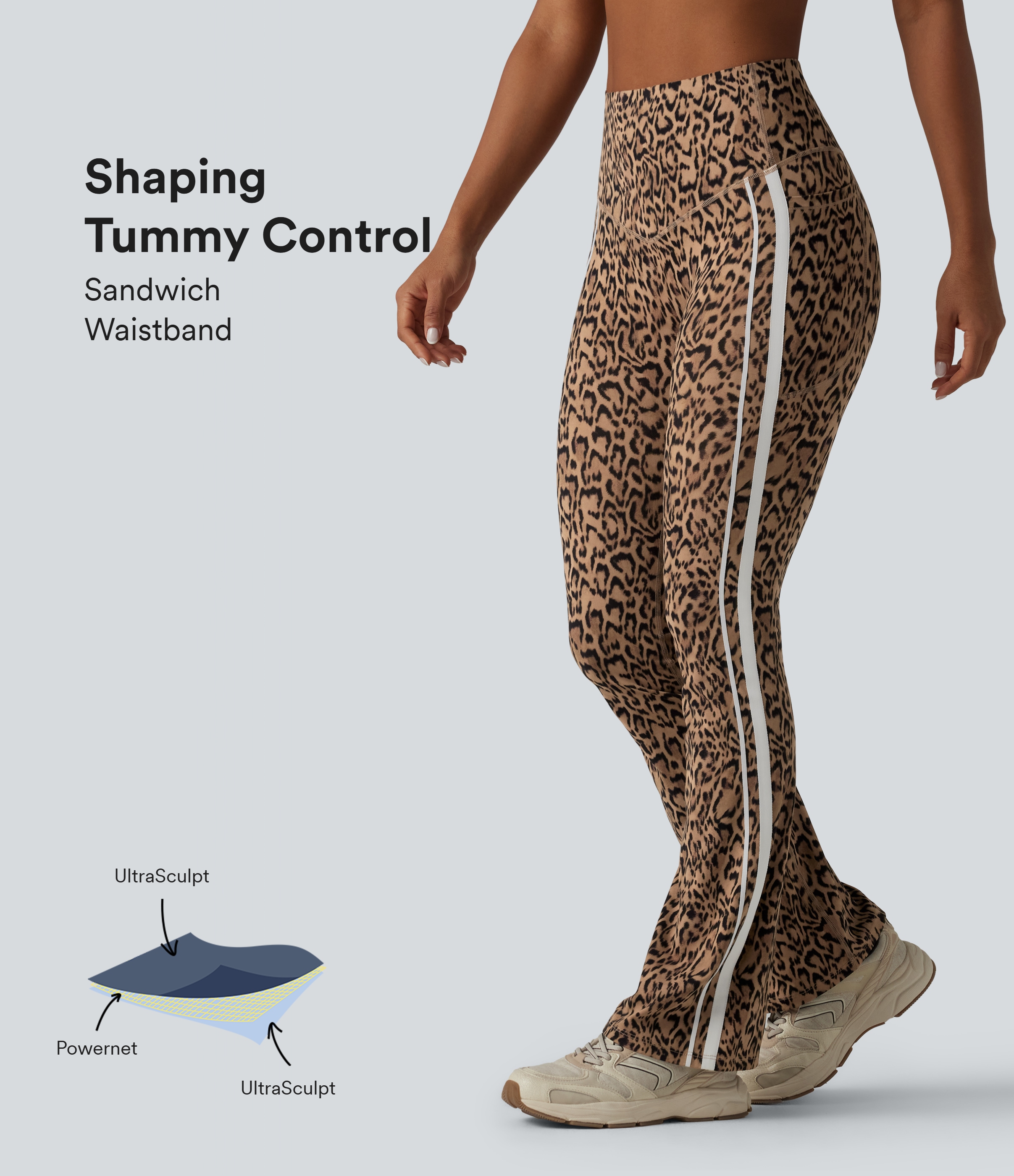Halara UltraSculpt™ Leopard Print High Waisted Tummy Control Color Block Stripe Bootcut Training Leggings with Pockets