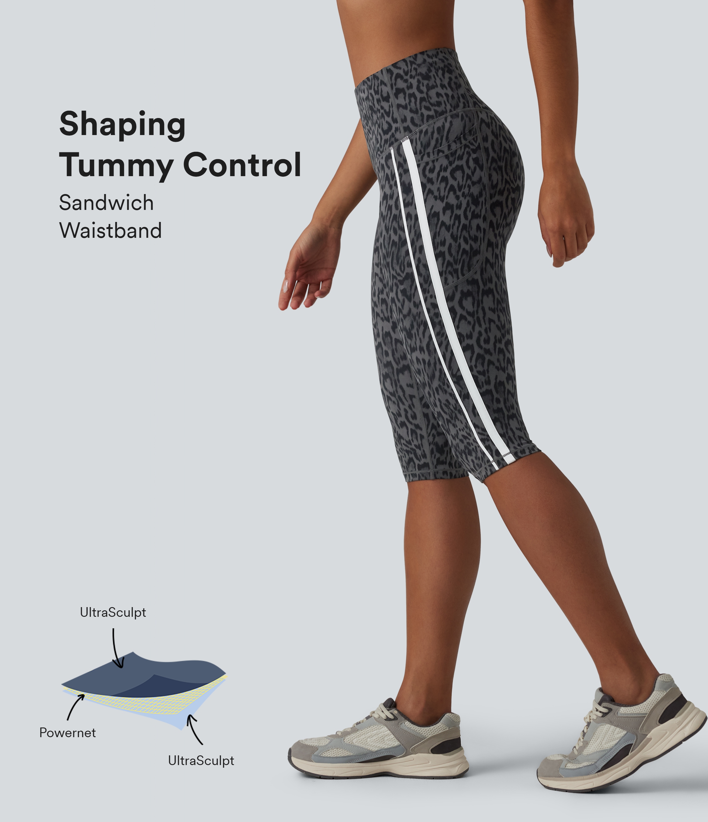 Halara UltraSculpt™ Leopard Print High Waisted Tummy Control Color Block Stripe Pedal Pusher Training Leggings with Pockets