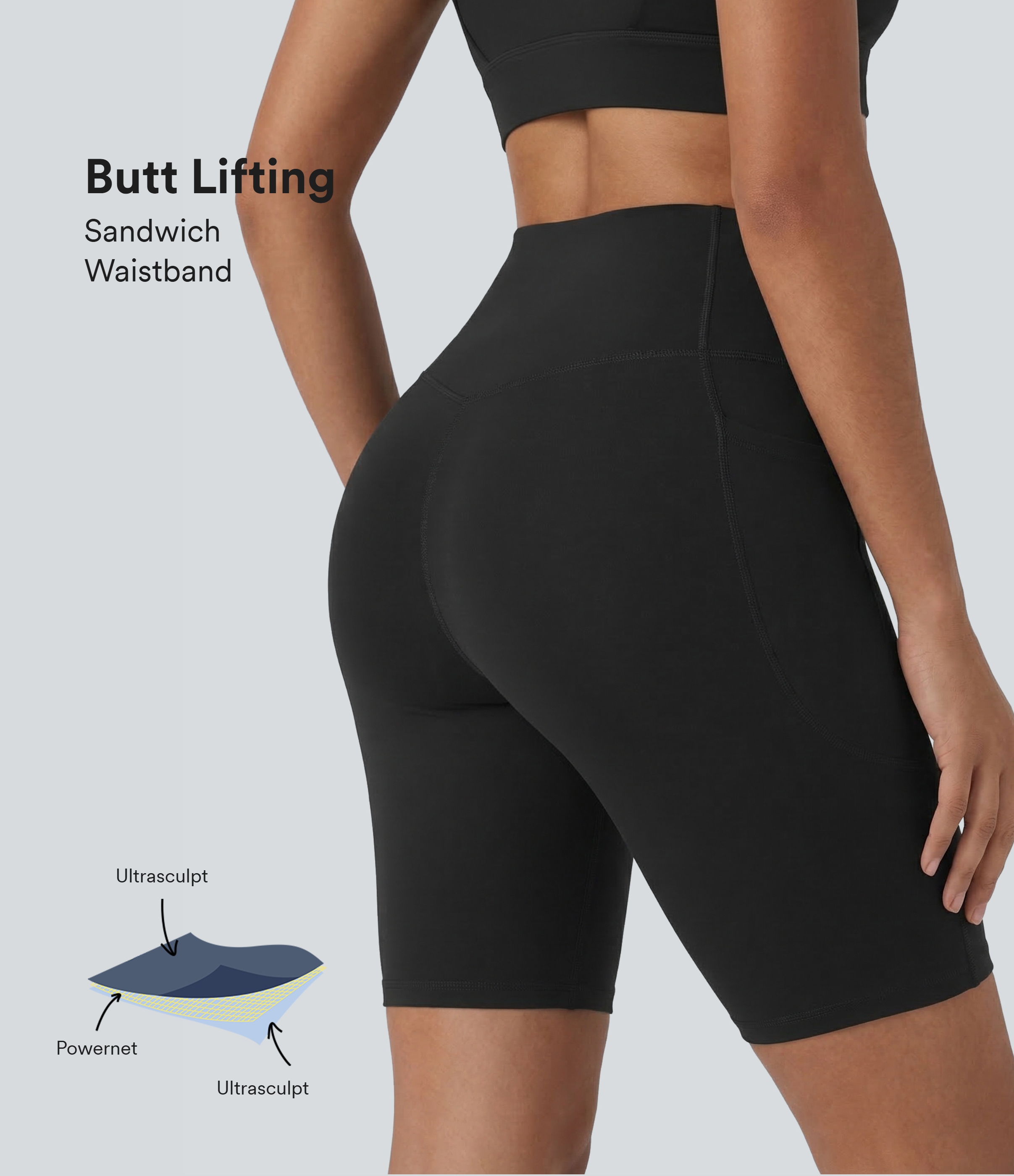 Halara UltraSculpt™ High Waisted Scrunch Butt Lifting Tummy Control Side Pocket Shaping Workout Biker Shorts 9''