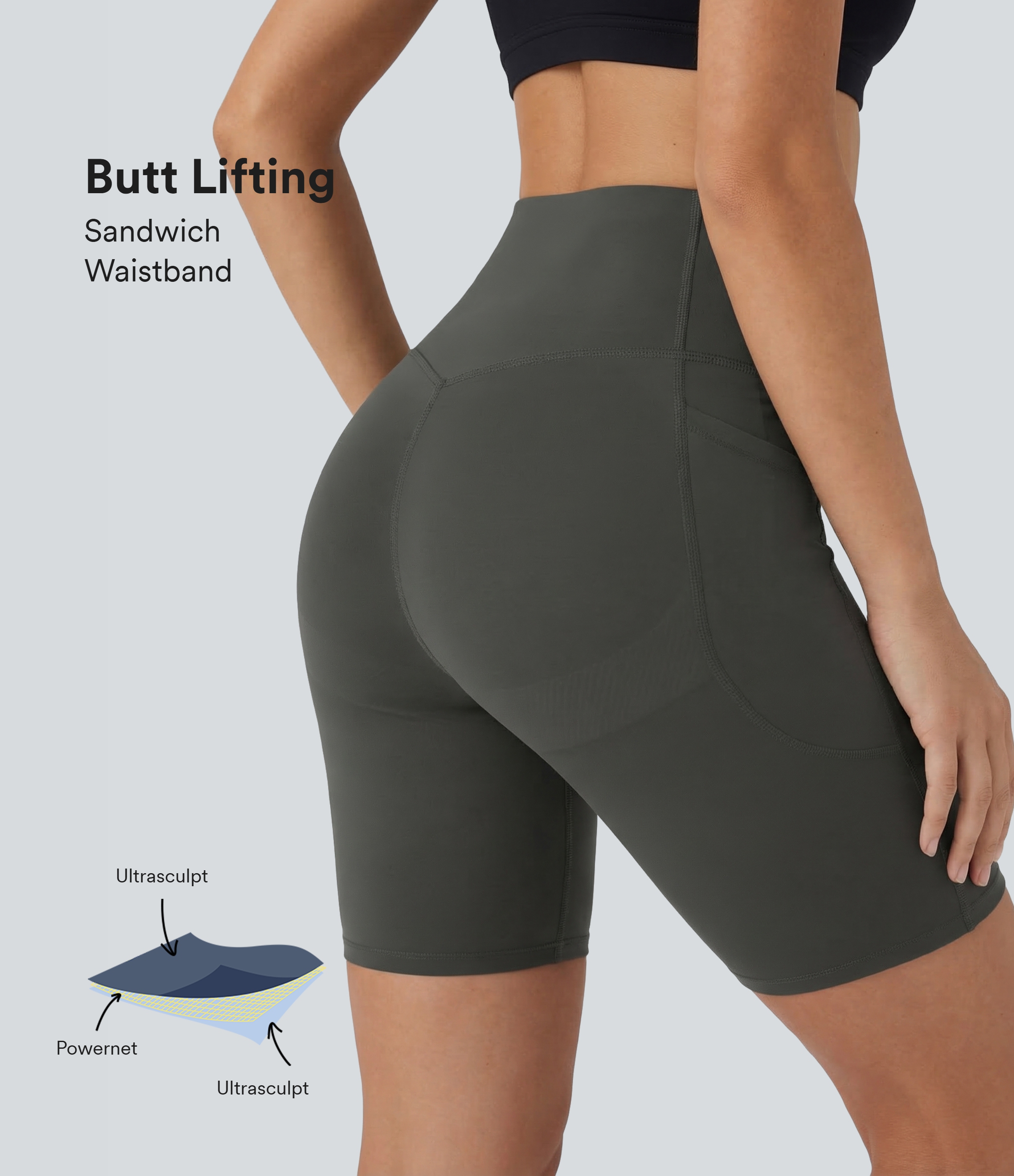 Halara UltraSculpt™ High Waisted Butt Lifting Tummy Control Pocket Shaping Women Gym Running Bike Shorts 7''