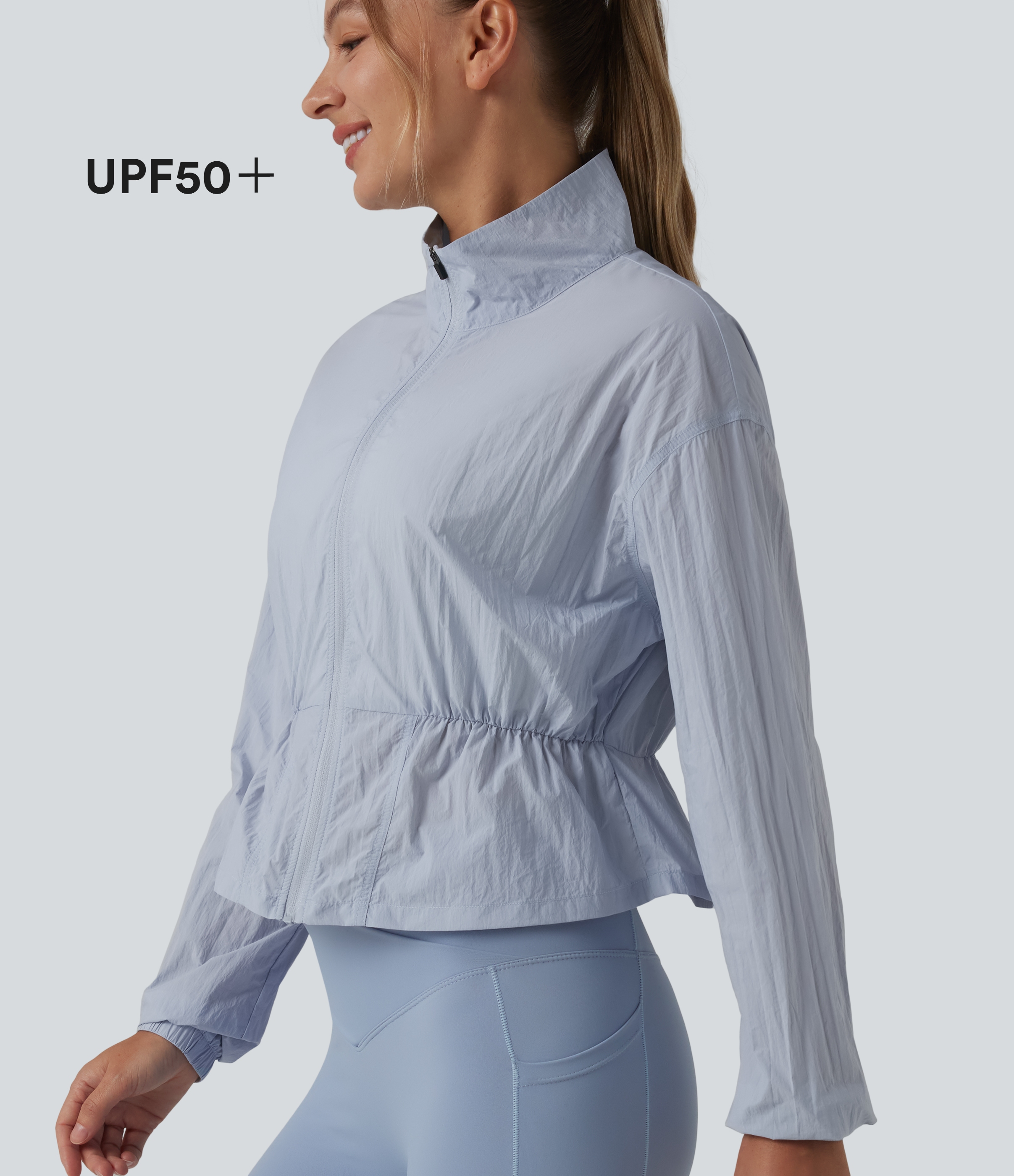 Stehkragen-Campingjacke mit langen Ärmeln – UPF 50+