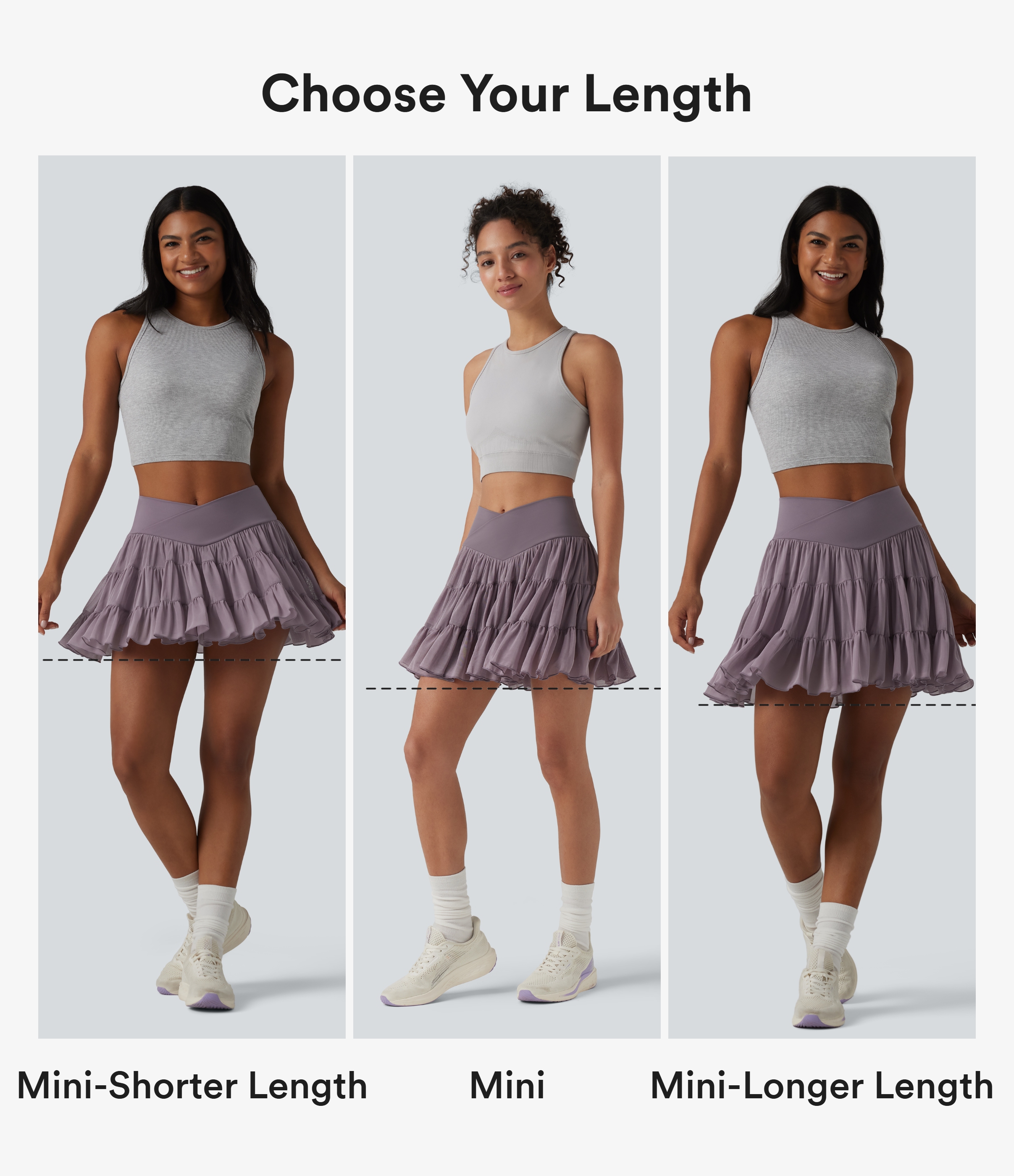 Lilac Blush High Waisted Crossover Flowy 2-in-1 Mini Tennis Skirt with Pockets-Longer Length / 2