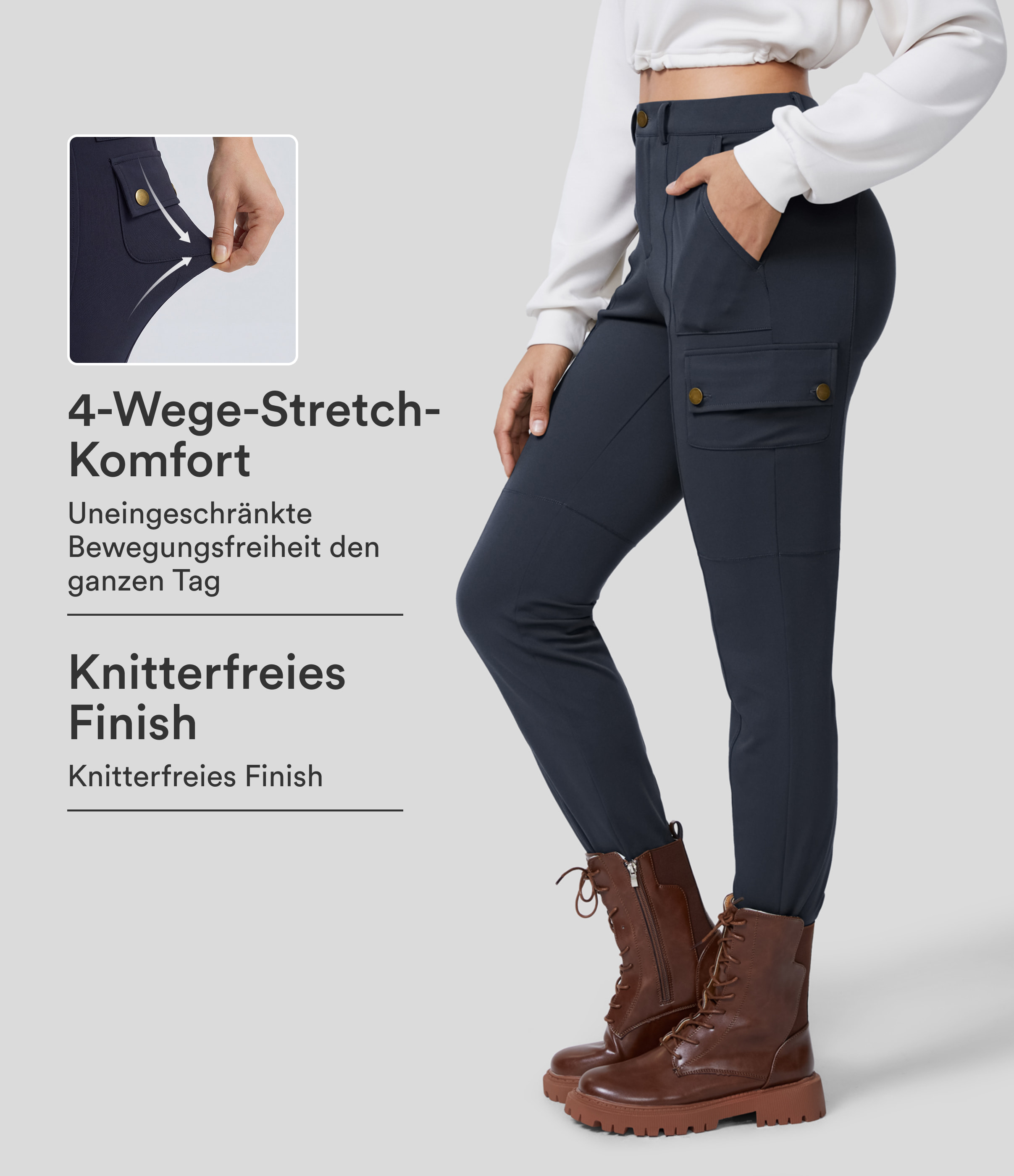 DayStretch - Cargo-Hose mit hohem Bund, Seitentaschen und schmaler Passform