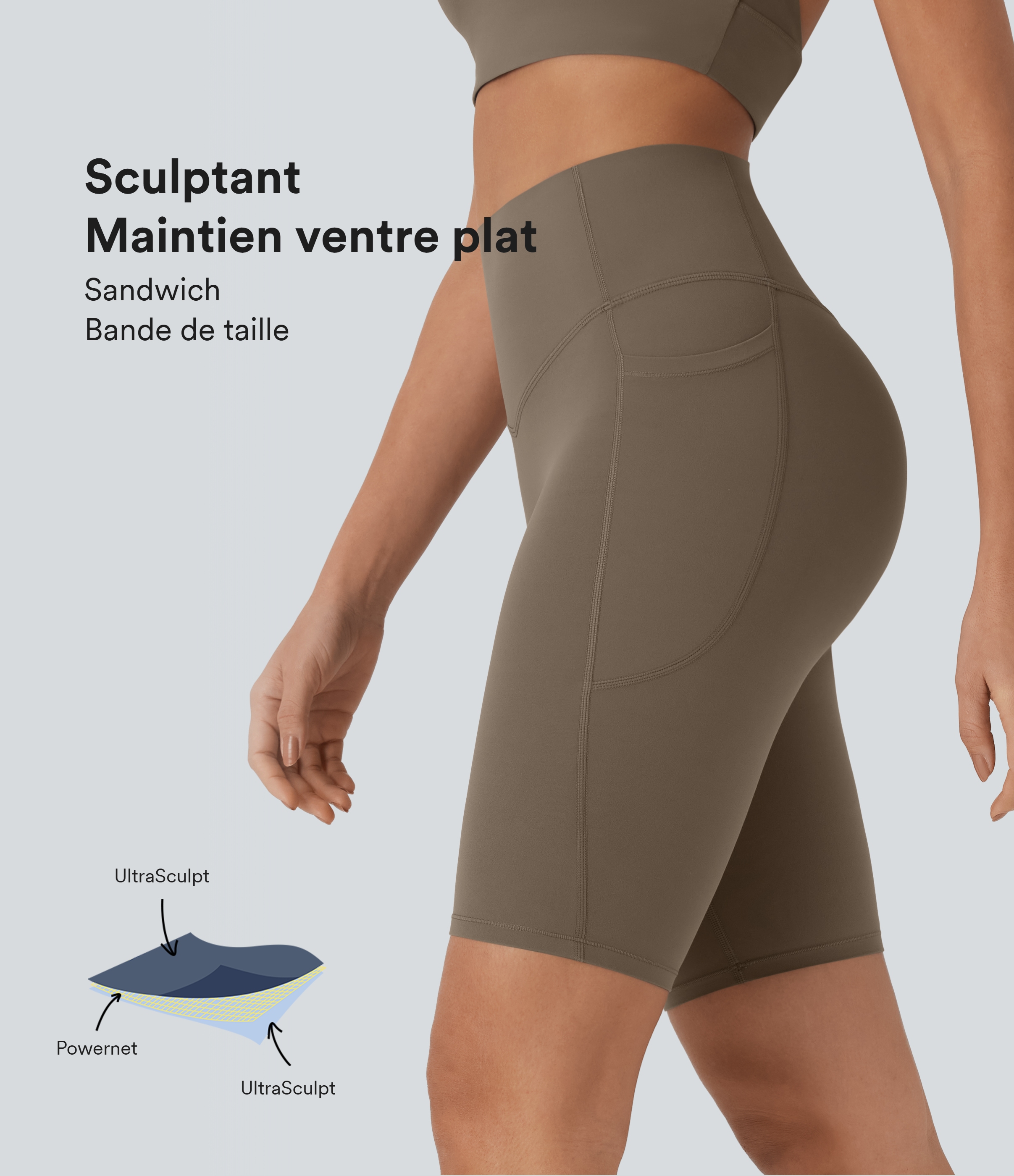 Short cycliste 22,5 cm d'entraînement gainant taille haute avec poches Halara UltraSculpt™
