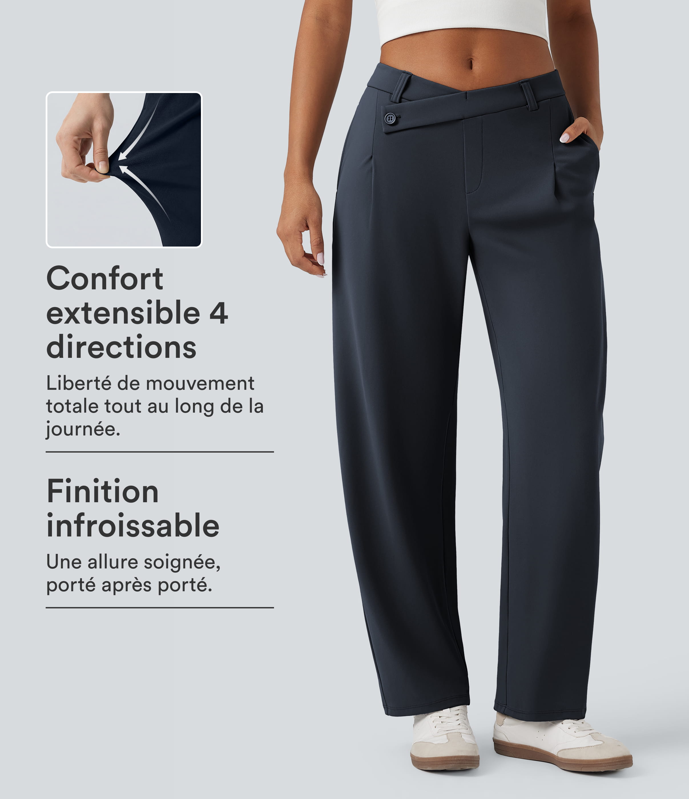 Halara Flex™ DayStretch Asymmetrische, schmal zulaufende, mittelhoch geschnittene Stoffhose mit Taschen