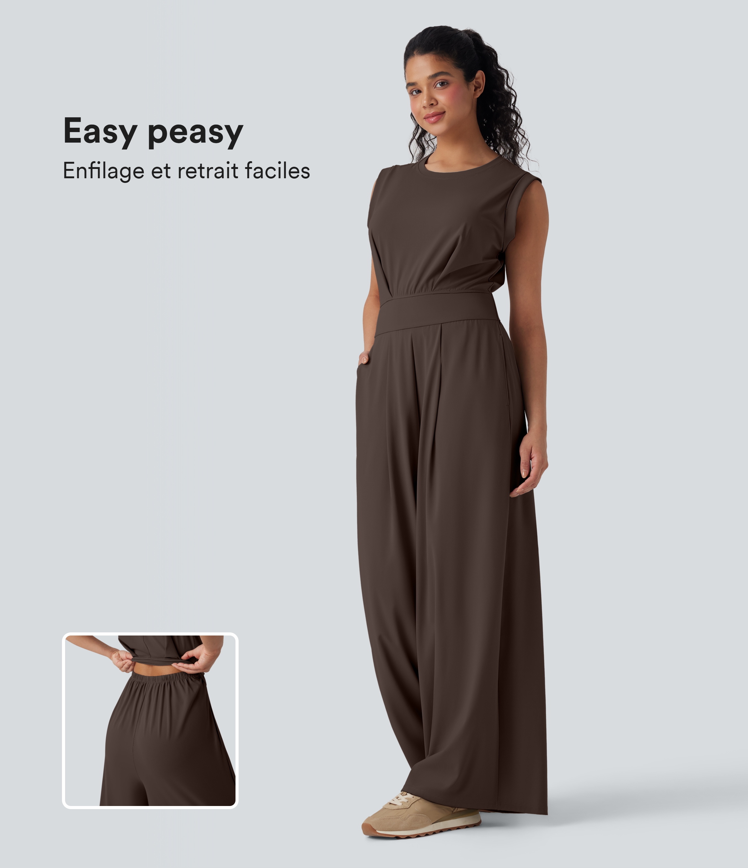 Softlyzero™ Quickdry col rond sans manches dos ajouré avec poche latérale combinaison de yoga - Édition Easy Peasy