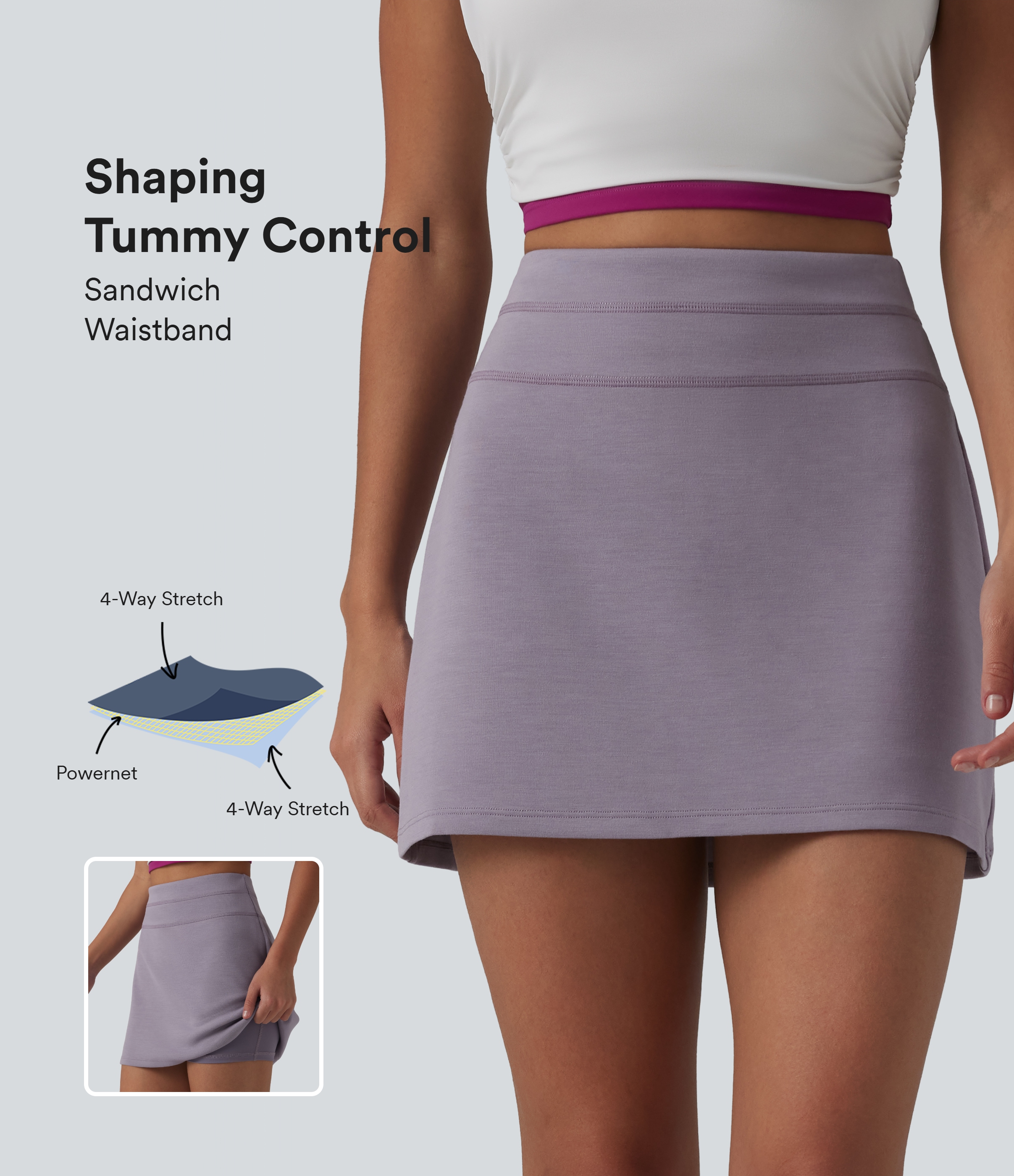 SpacerTek™ High Waisted Tummy Control 2-in-1 Mini Casual Skirt
